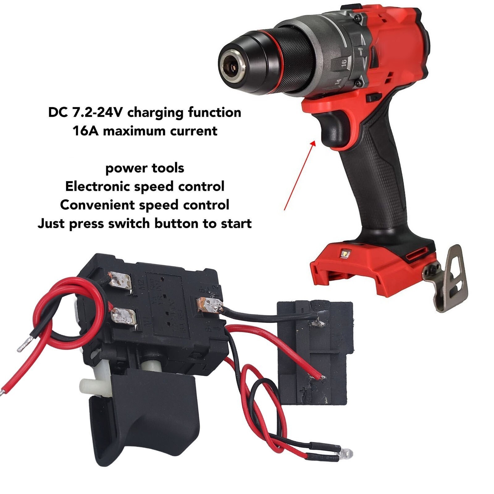 Cordless Drill Trigger Switch Speed Control Replacement CW CCW Adjustable with