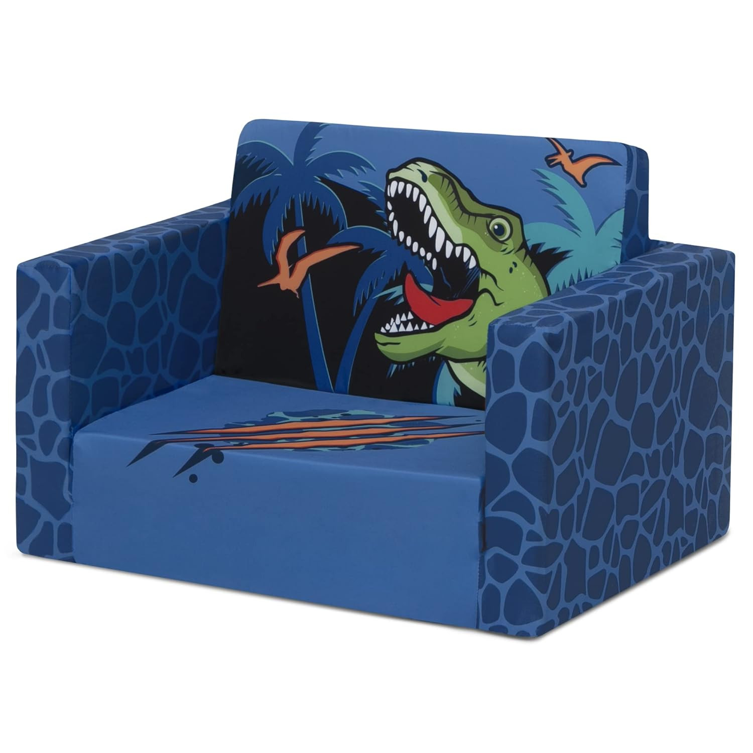 Dinosaur Blue Flip Out Chair To Lounger Couch Sofa For Kids Boys Toddlers 1-3