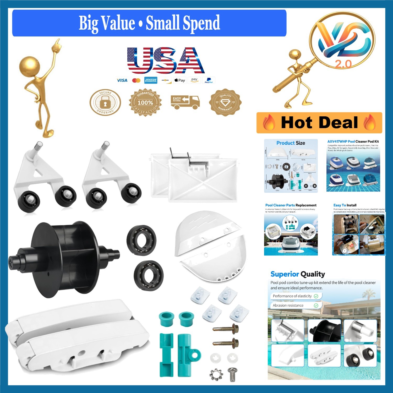 Pool Cleaner Pod & A-Frame Kit for Hayward Pool Vacuum Rebuild Replacement