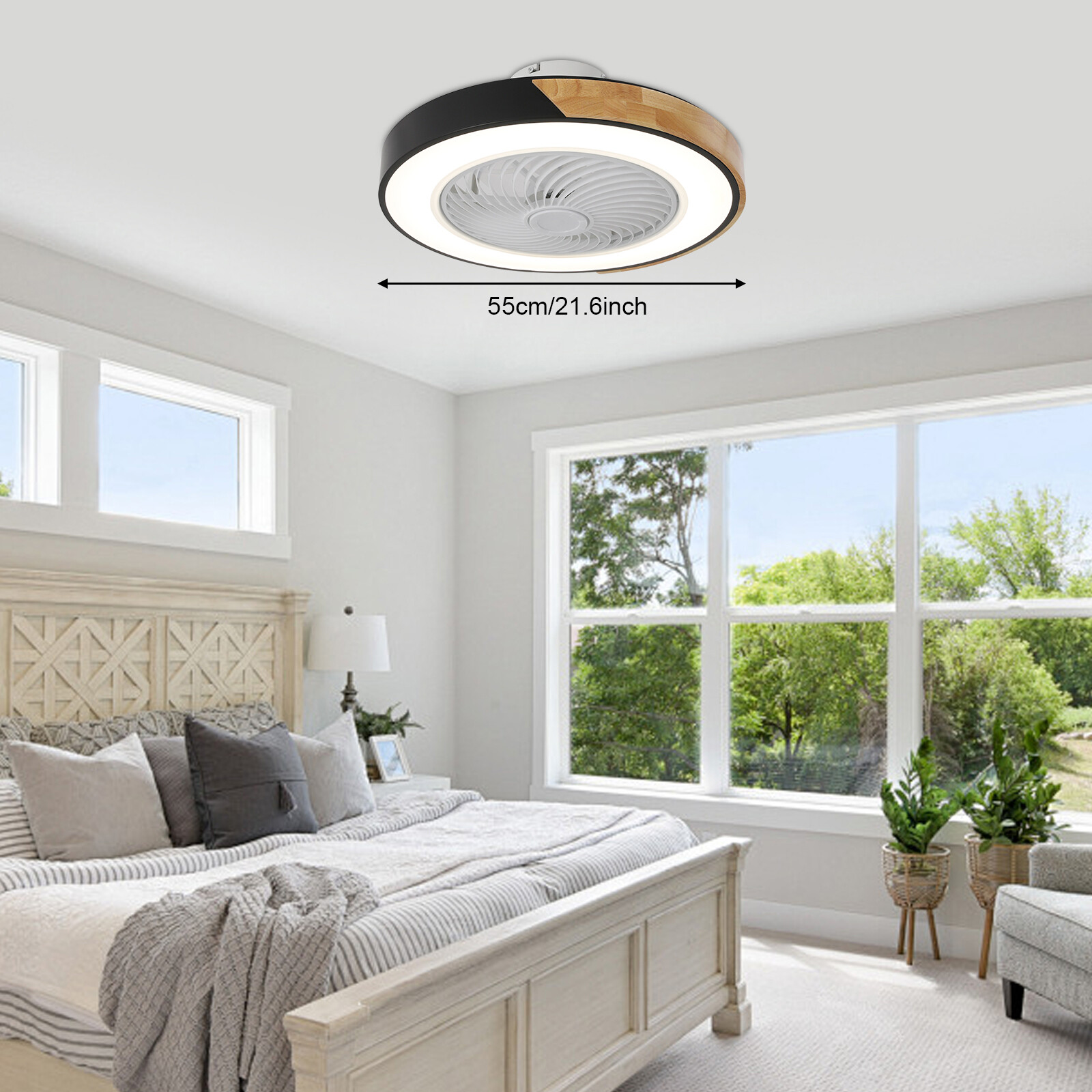 21.6" Modern Led Ceiling Fan Lights Flush Mount Light Kit With Remote Control