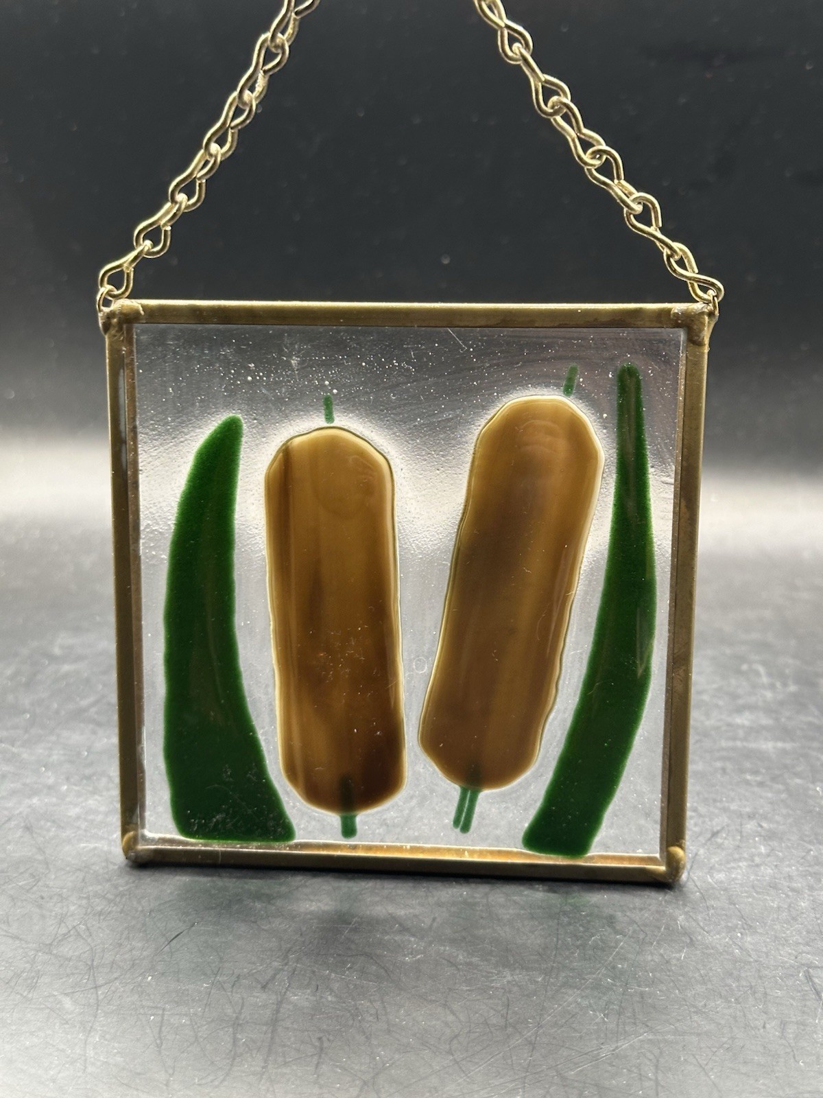 Fused Glass Suncatcher With Cattails