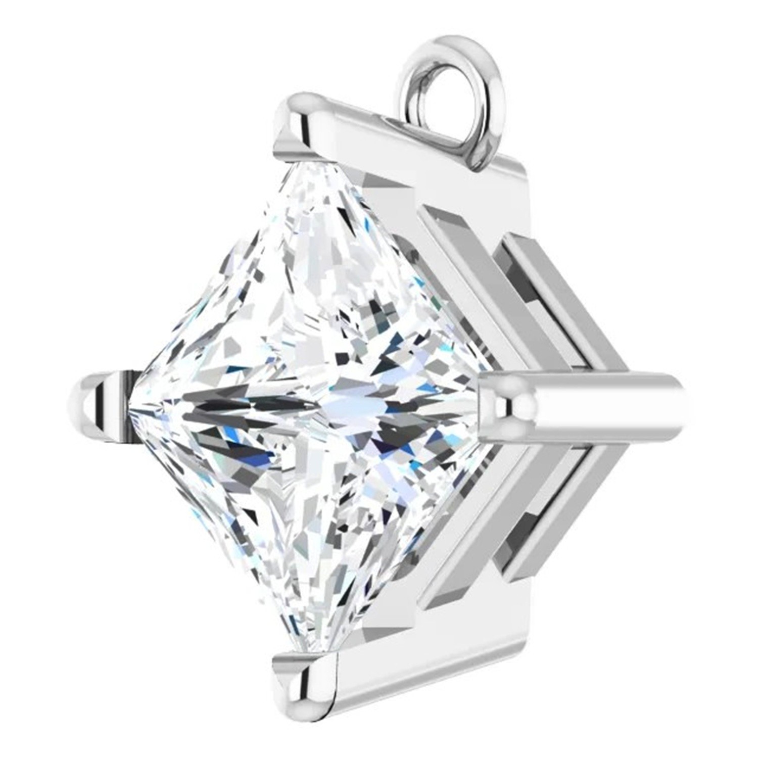 10K White Gold Dangle Setting Princess Cut 4 Prong Angled Designed Mounting USA