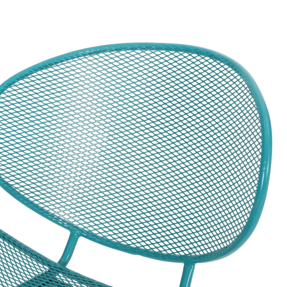 Modern Teal Iron Shell Chair w/ Mesh Seat for Outdoor & Indoor, Set of 2