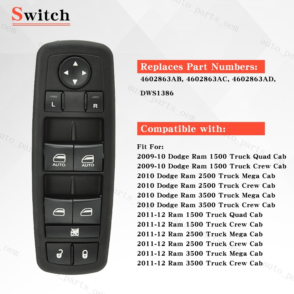 Master Power Window Switch Driver Side LH For Dodge Ram 1500 2500 3500 2009-2012