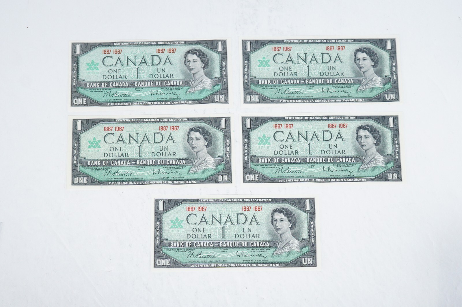 1967 Canada $1  5 Piece Gem UNC Currency (no283)