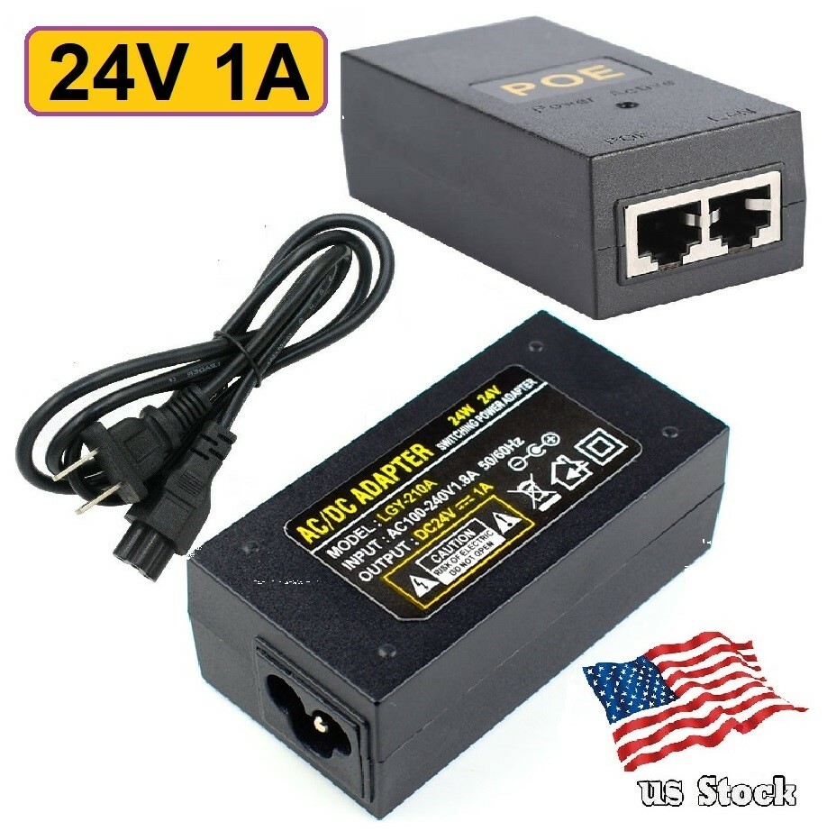 24V 1A 24W PoE Power Supply Injector Ethernet Adapter with US Power Cord