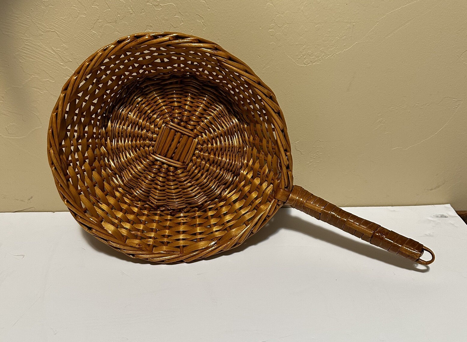 Vintage Small Weaved & Glazed Ladle Basket w/ Handle