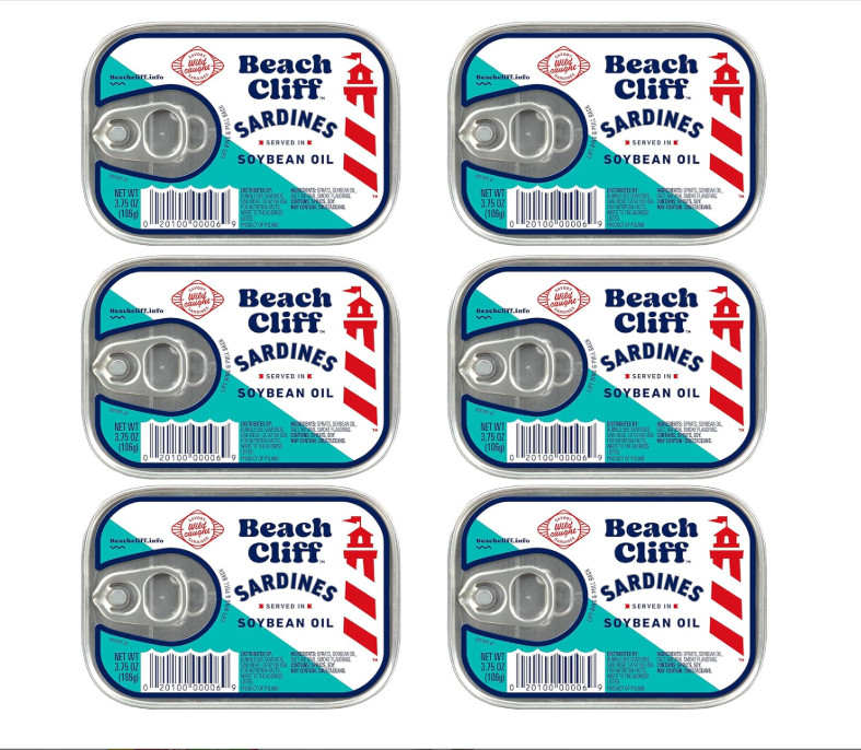 Beach Cliff Sardines in Soybean Can 3.75 oz Pack of 6 Oil Wild Caught 12