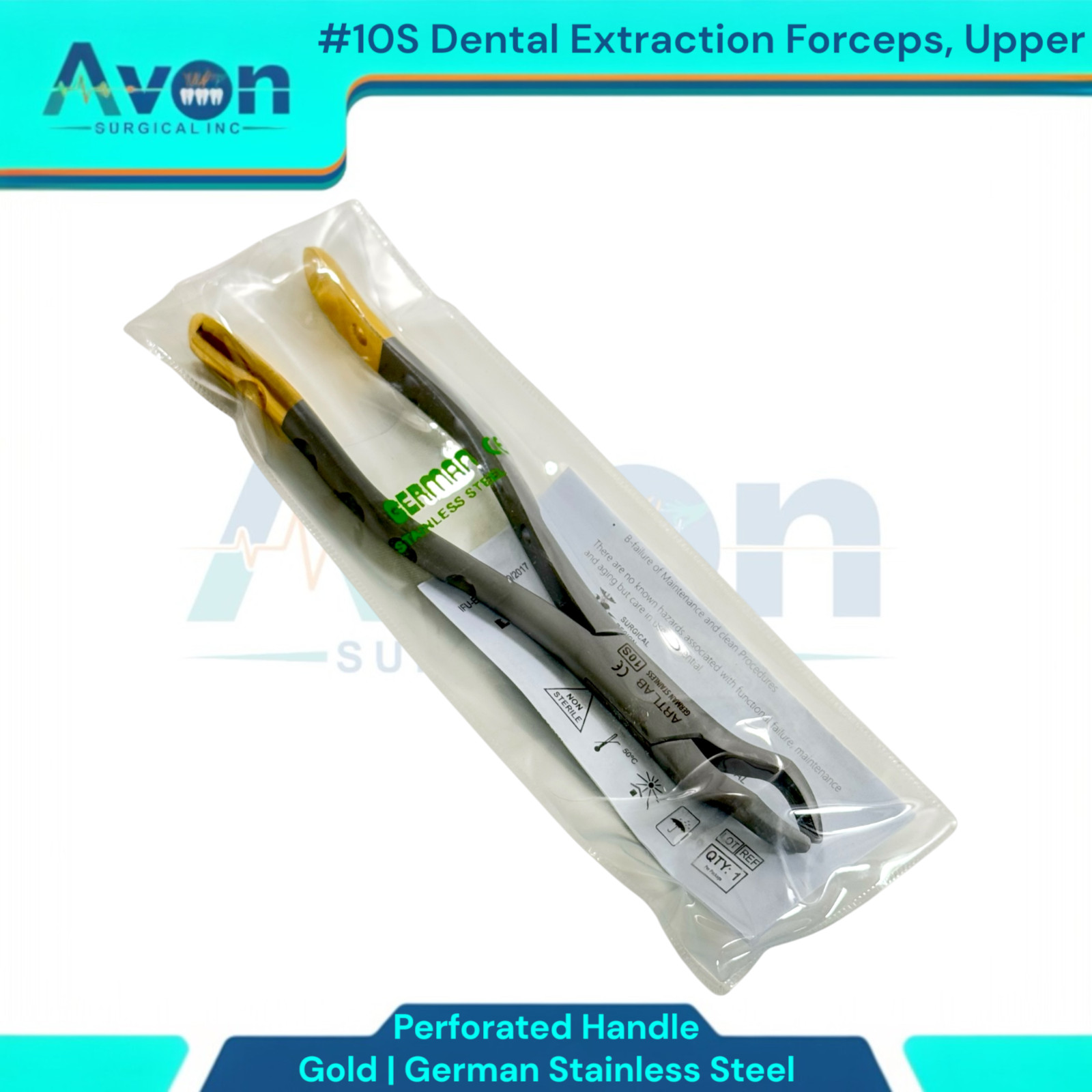 Upper Universal Tooth and Molars Extraction Forceps #10S, Serrated, Premium (1x)