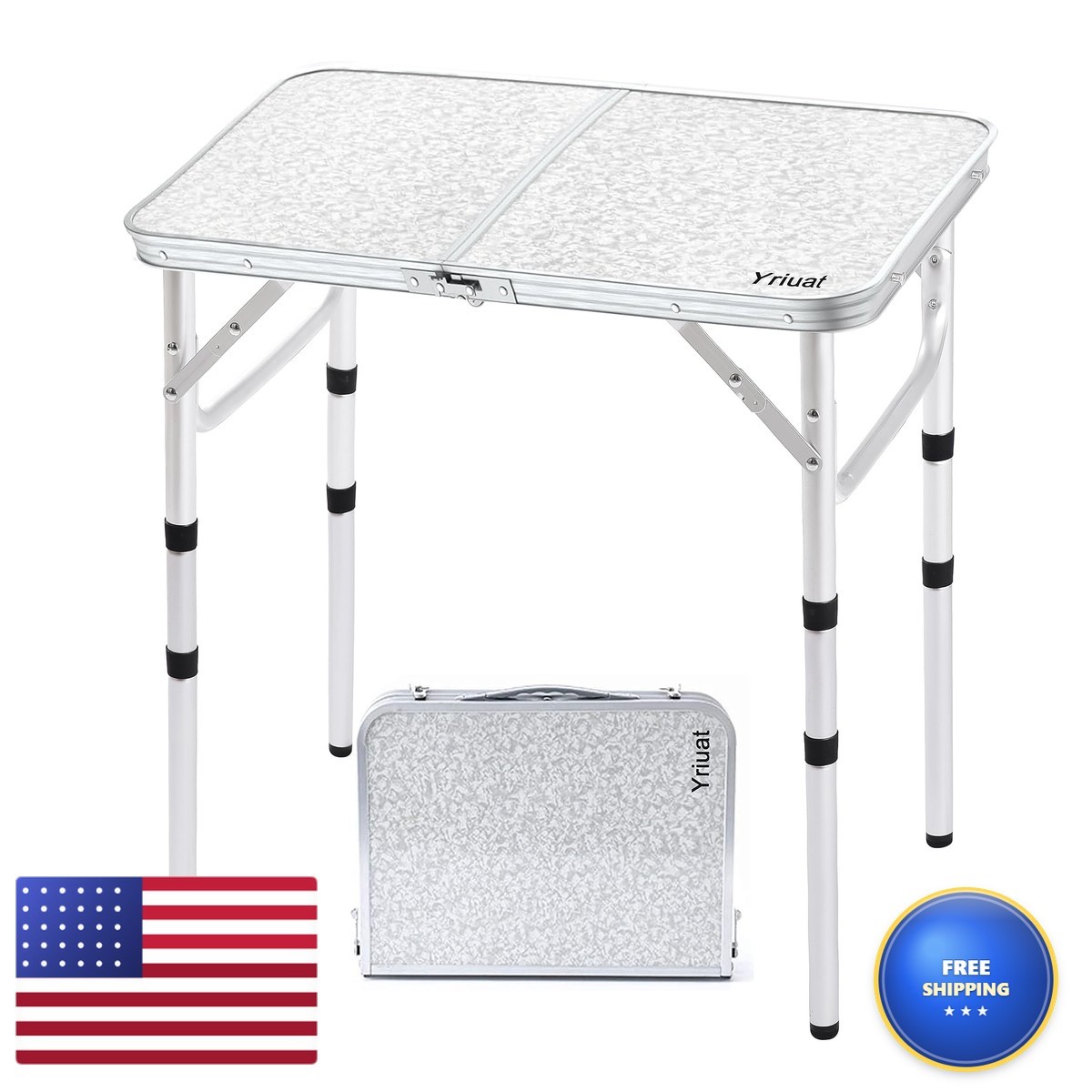 Yriuat Folding Camping Table 2ft Aluminum Adjustable Height Carry Handle