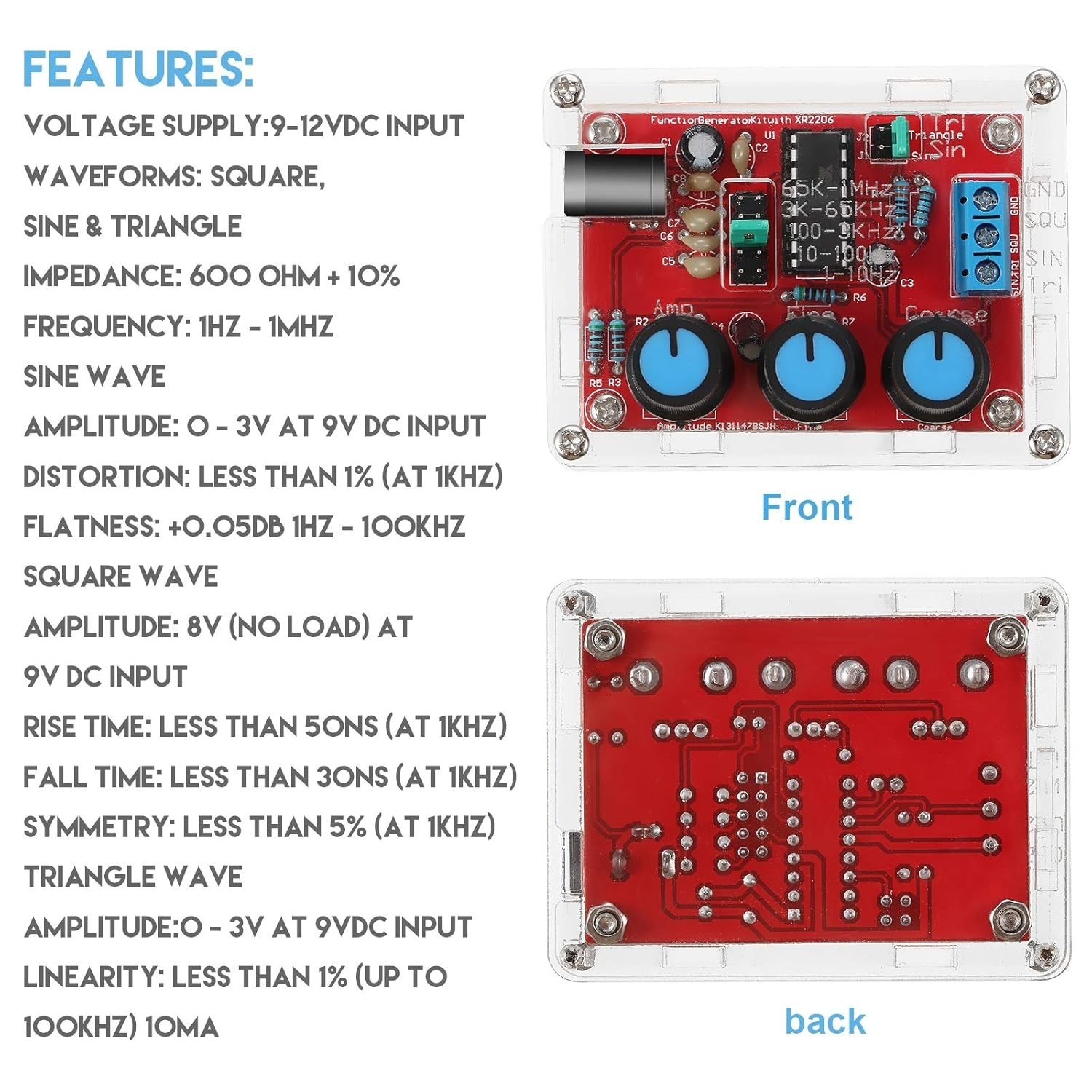 Compact DIY Signal Generator Kit - XR2206 Module with Low Distortion Performance