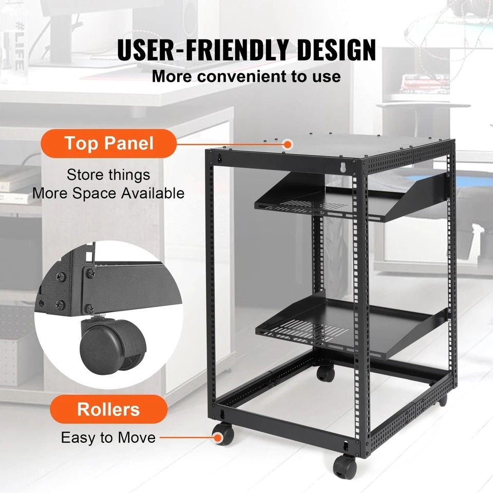15U 4 Post Open Frame Server Rack Network Enclosure 23''-40'' Adjustable