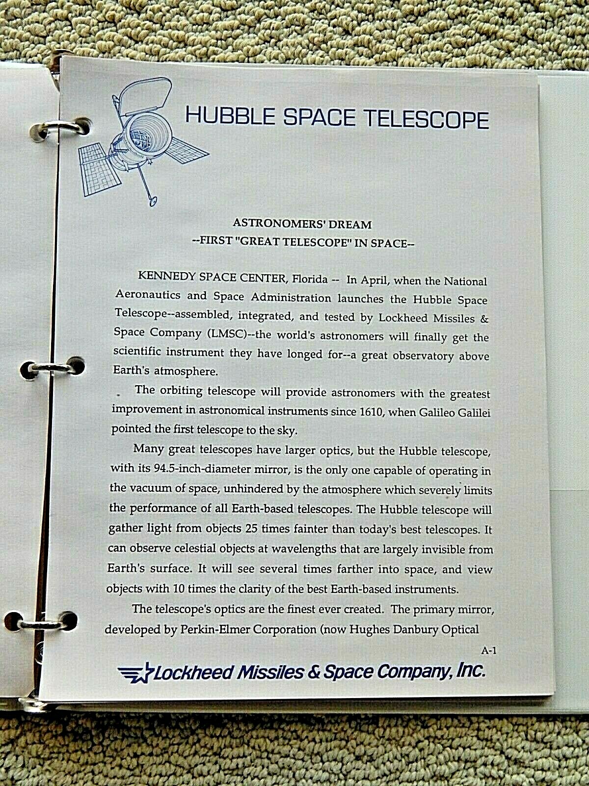 HUBBLE Space Telescope (Media Reference Guide) & Lockheed Missiles & Space Co.~