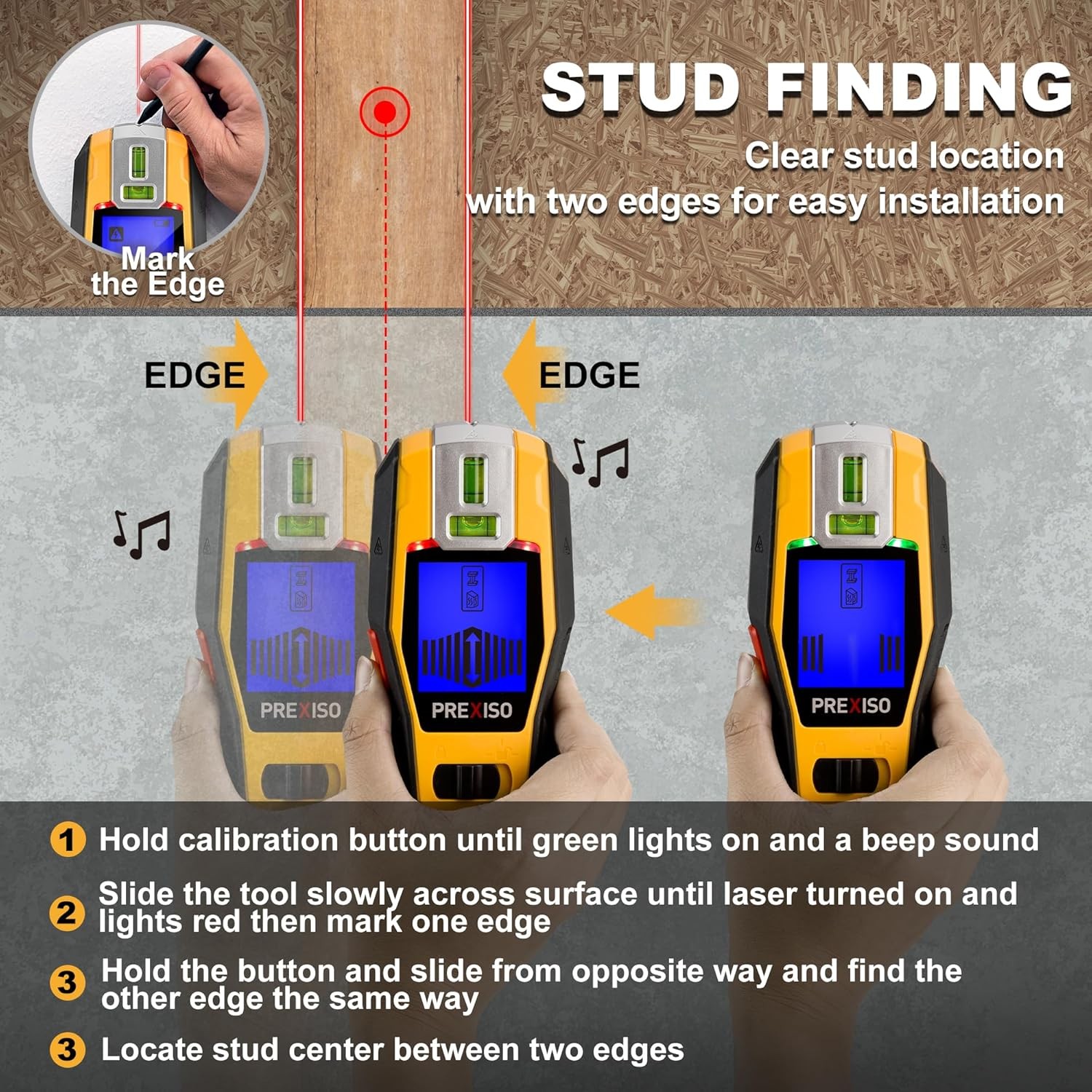 2-in-1 Stud Finder with Laser Level, Rechargeable Multi Surface Cross Line Laser