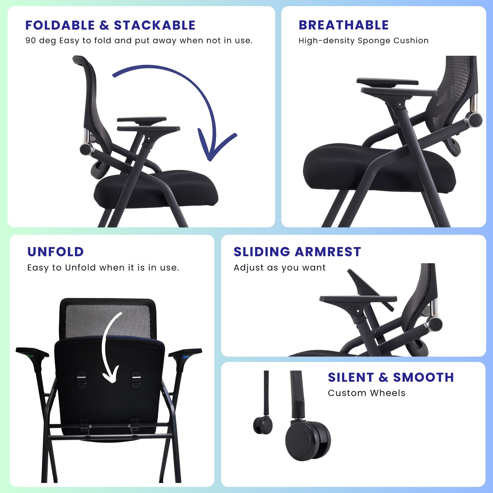 PRO, Stackable & Foldable Conference Room Chairs with 2X Thick Cushion, Lumba...