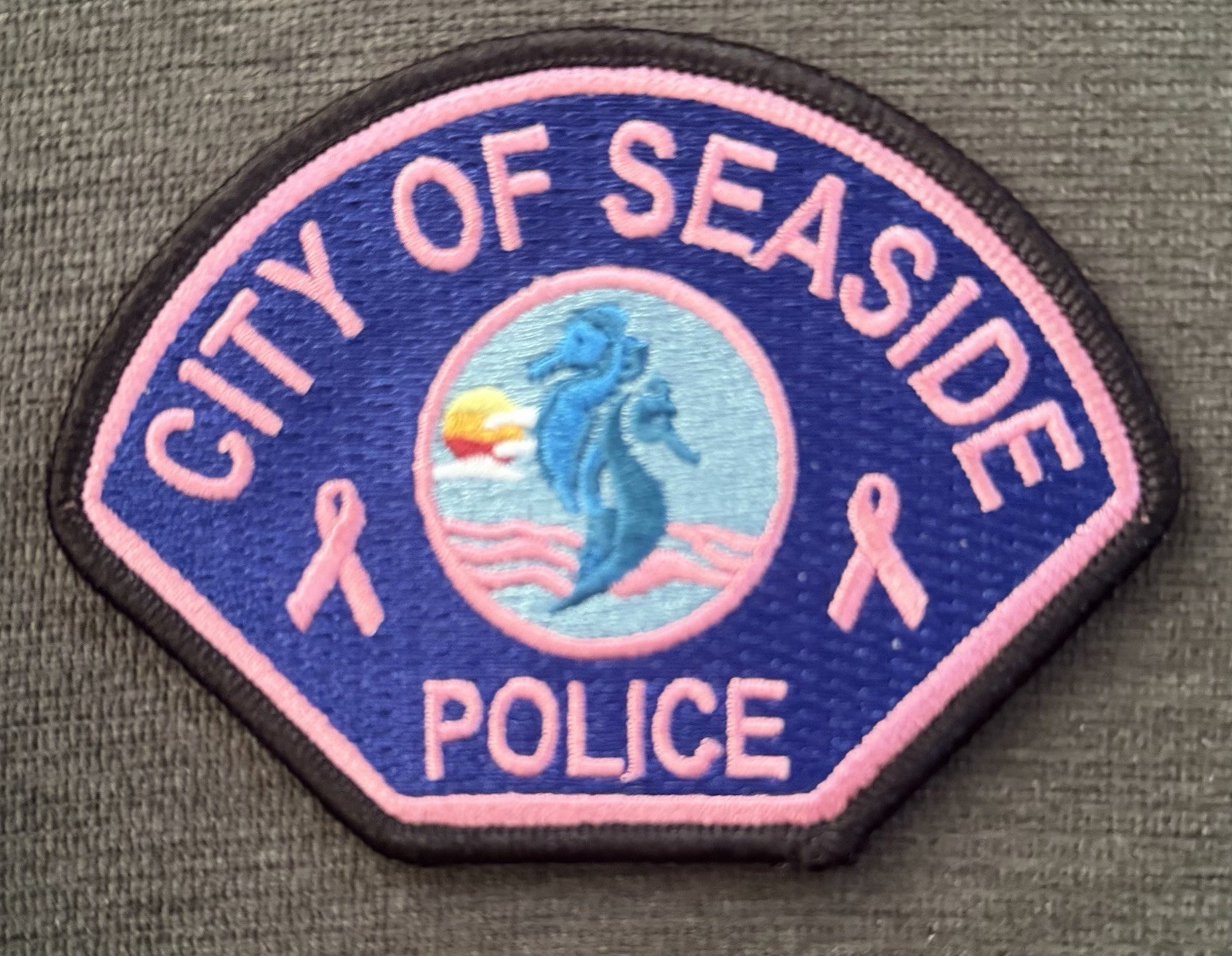 California Pink (Cancer Awareness) Patch.  Seaside Police Dept.