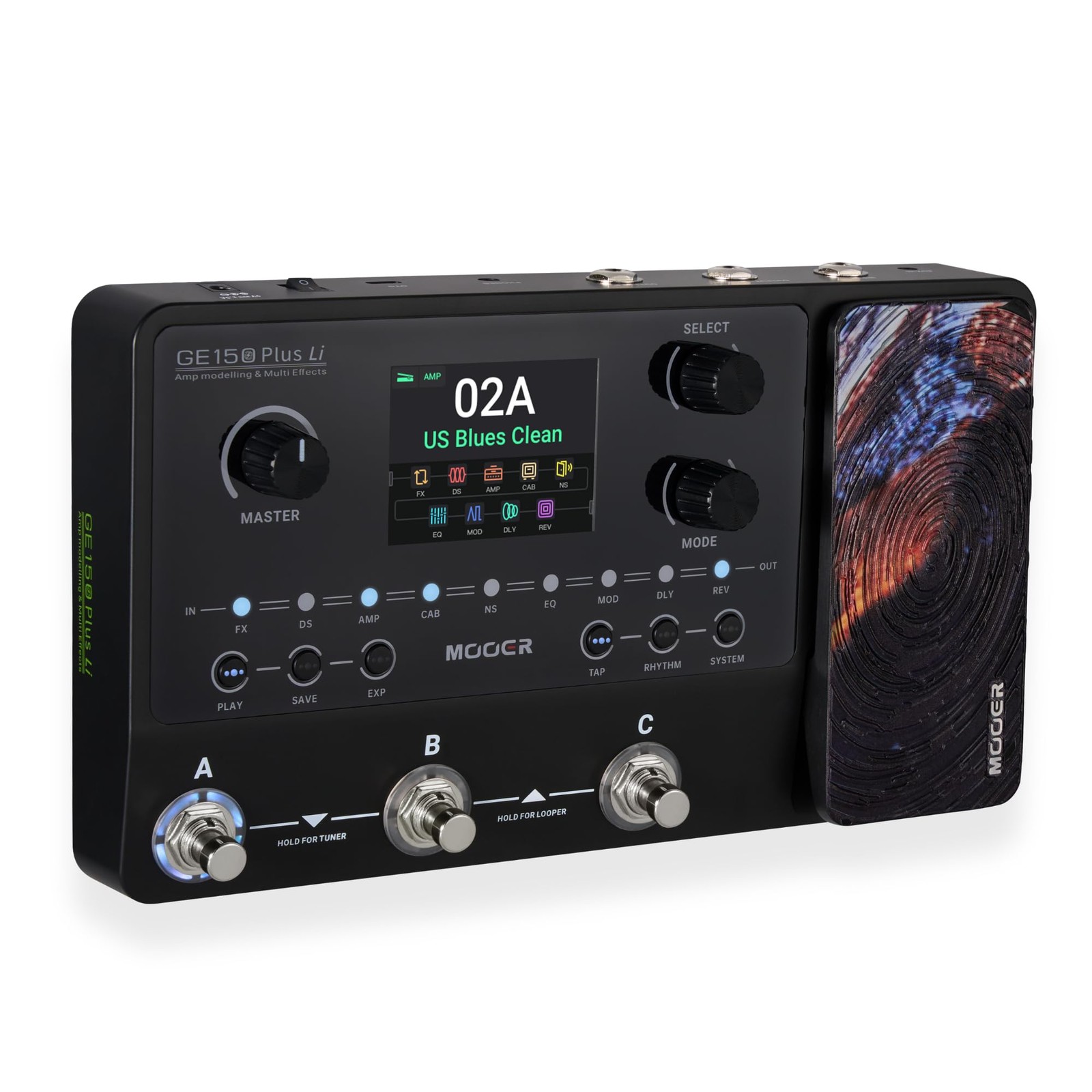 MOOER GE150 Plus Li Black Portable Guitar Multi Effects Pedal,