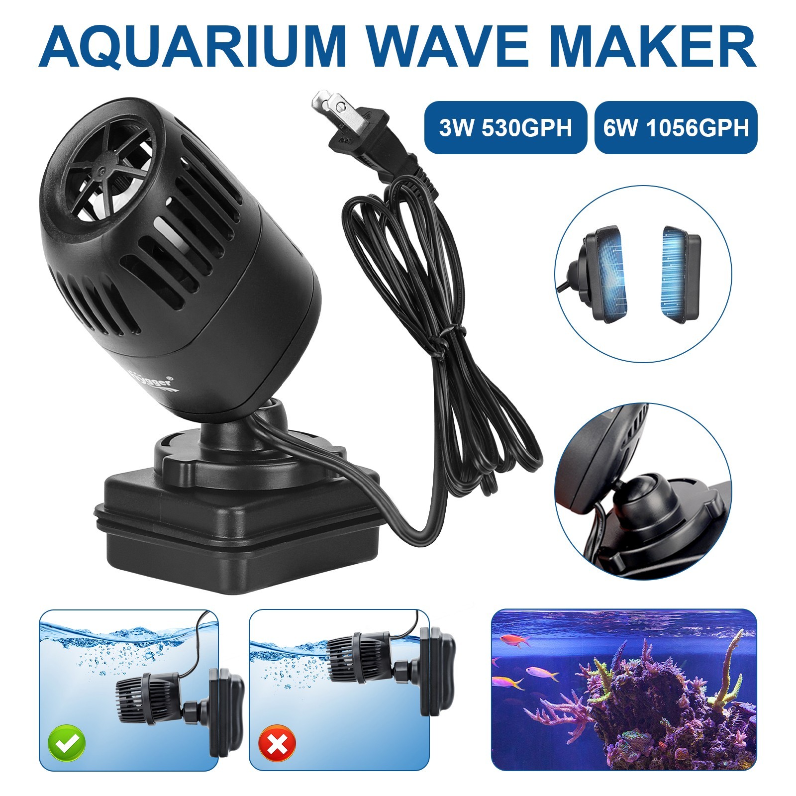 hygger Mini Wave Maker 530/1056GPH for 15-100 Gal aquarium Freshwater Saltwater