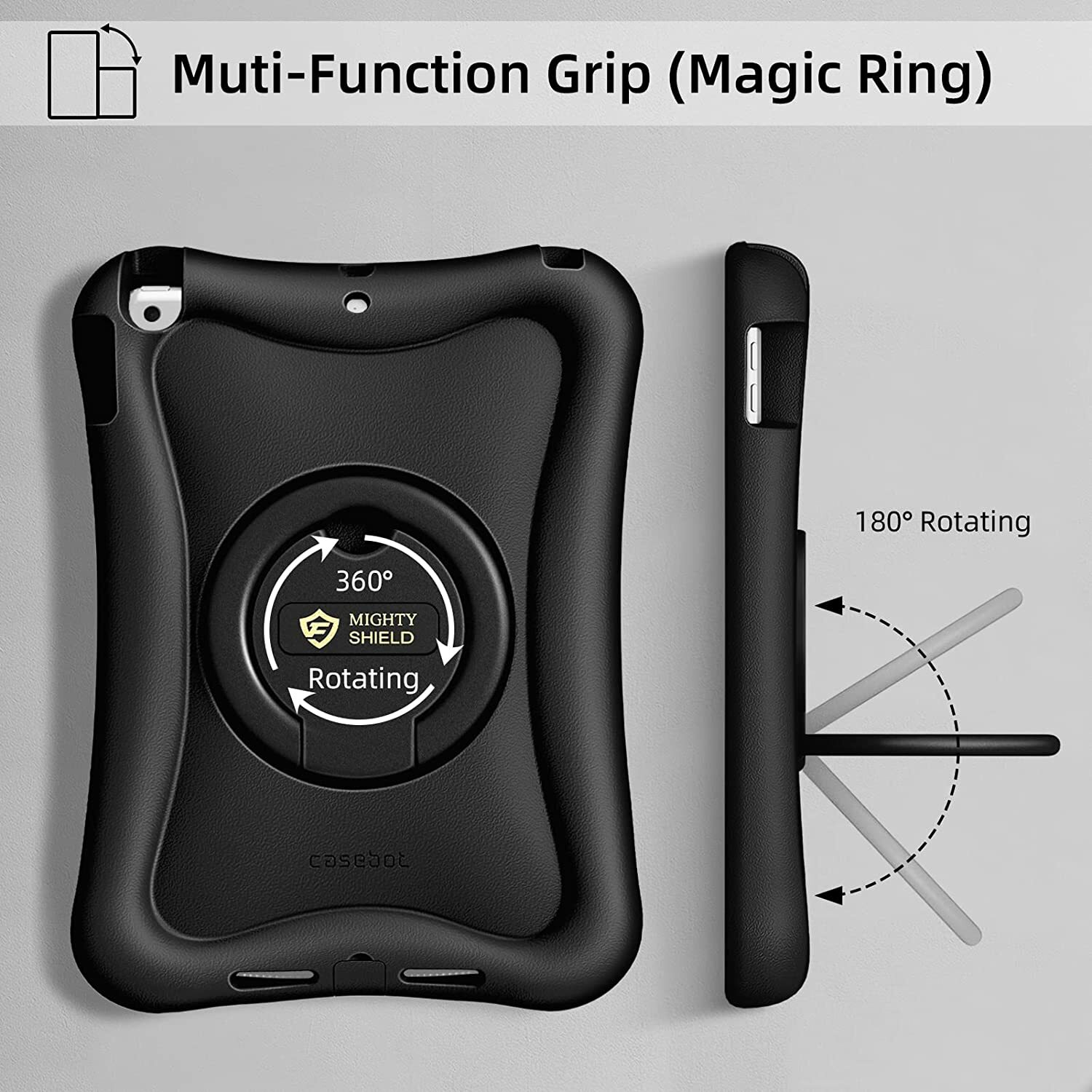 For iPad 9th/8th/7th Gen Rotating Stand Case Rugged Cover with Screen Protector