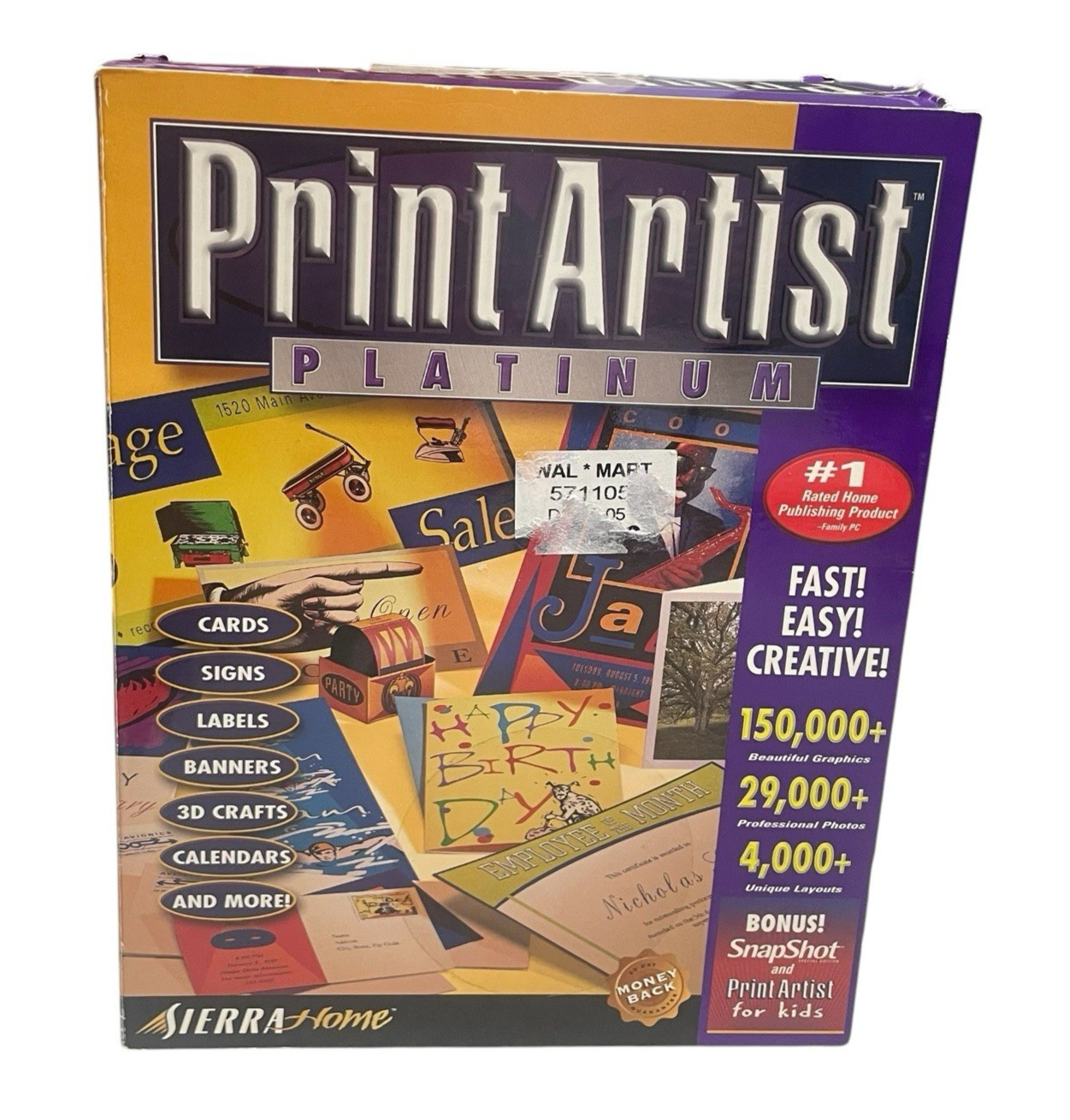 1998 Print Artist Platinum PC CD-ROM Software Sierra Home 150,000+ Graphics Comp