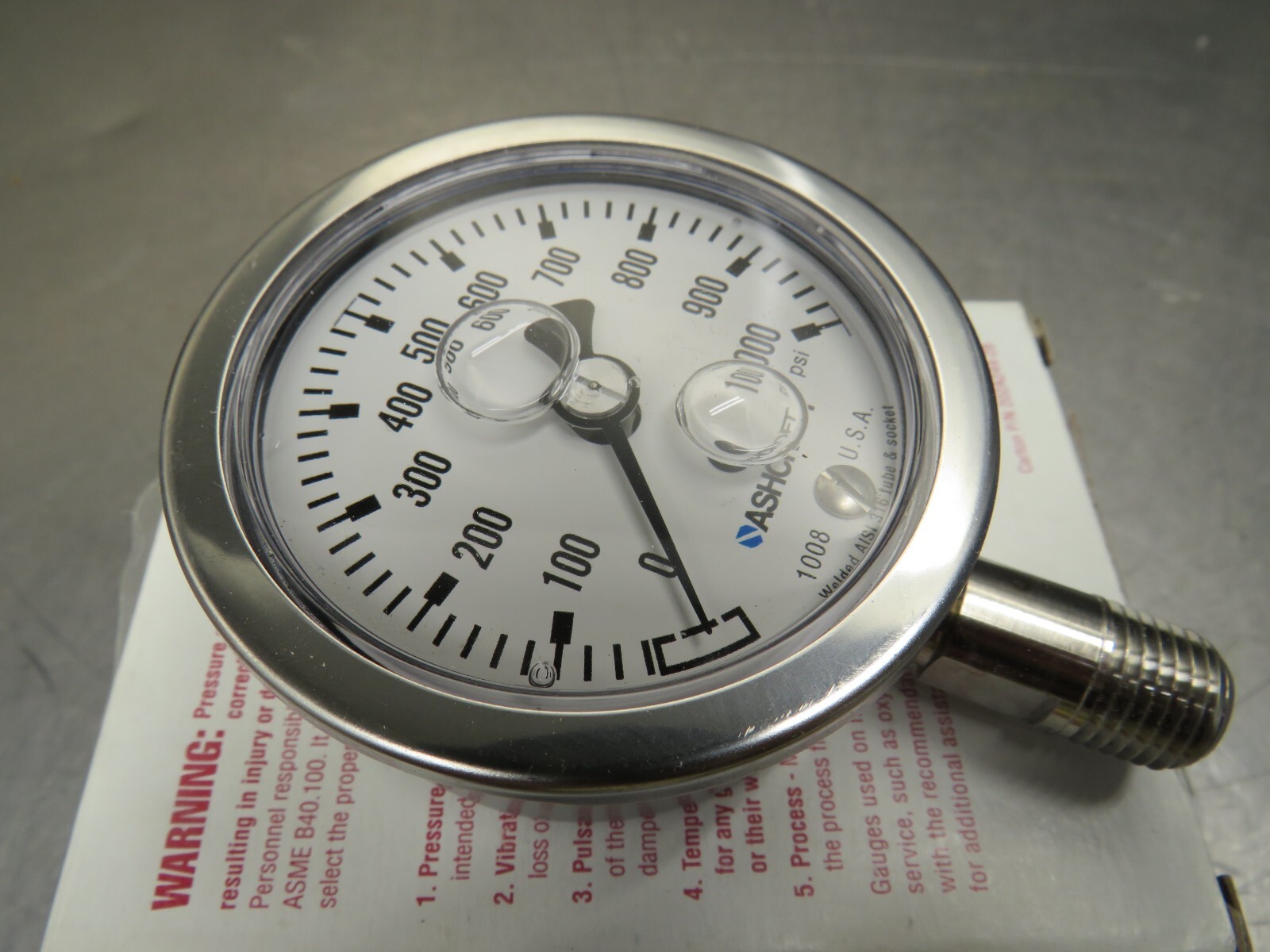 Ashcroft 63-1008-SL-02L-1000# Gauge 0-1000psi 63mm