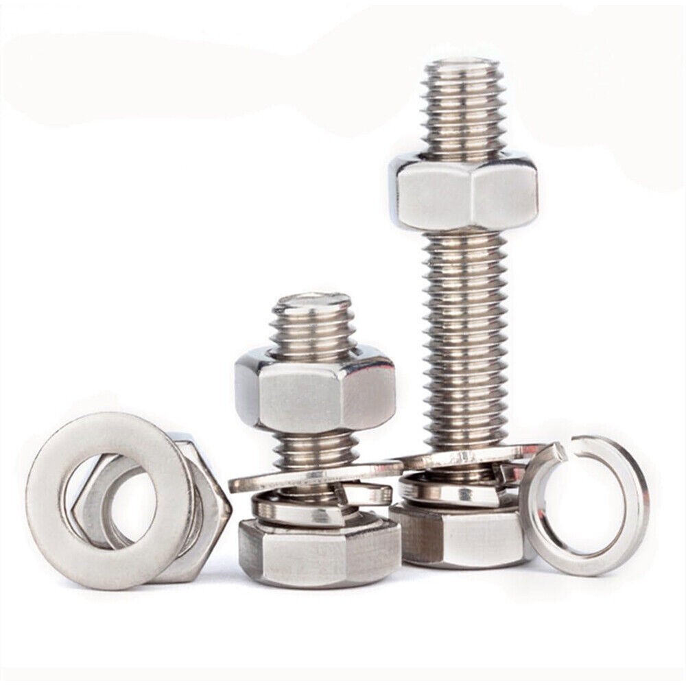 64pcs 3/8-16 Hex Head Bolt Nut Flat & Lock Washer Assortment Kit Stainless Steel