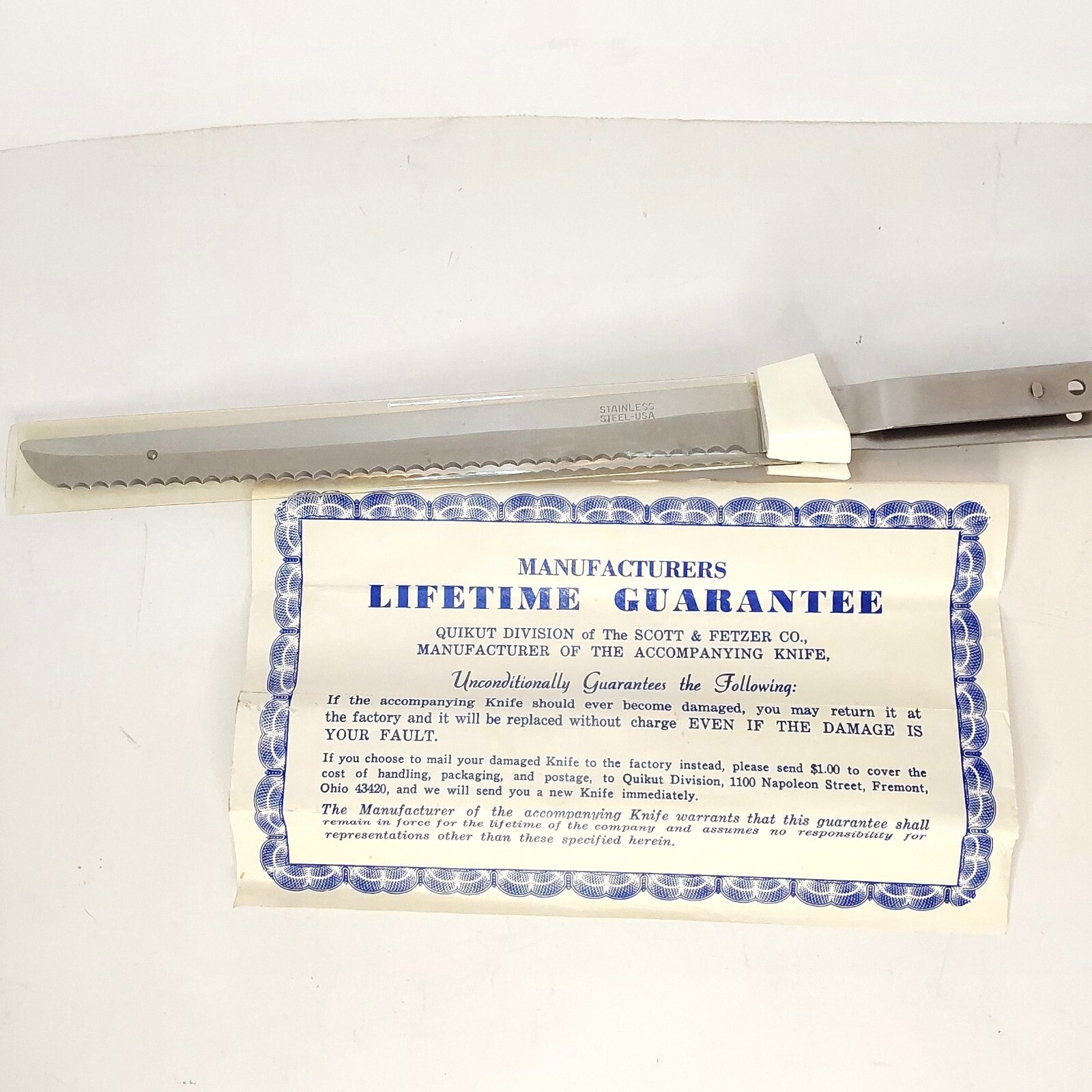 Replacement Blade Quikut Division-Scott & Fetzer Co.-With Mfr. Lifetime Guarante