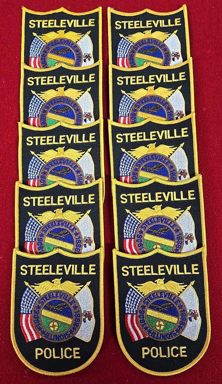 STEELEVILLE ILLINOIS POLICE Patch Lot Trade Stock 10 Police Patches POLICE PATCH