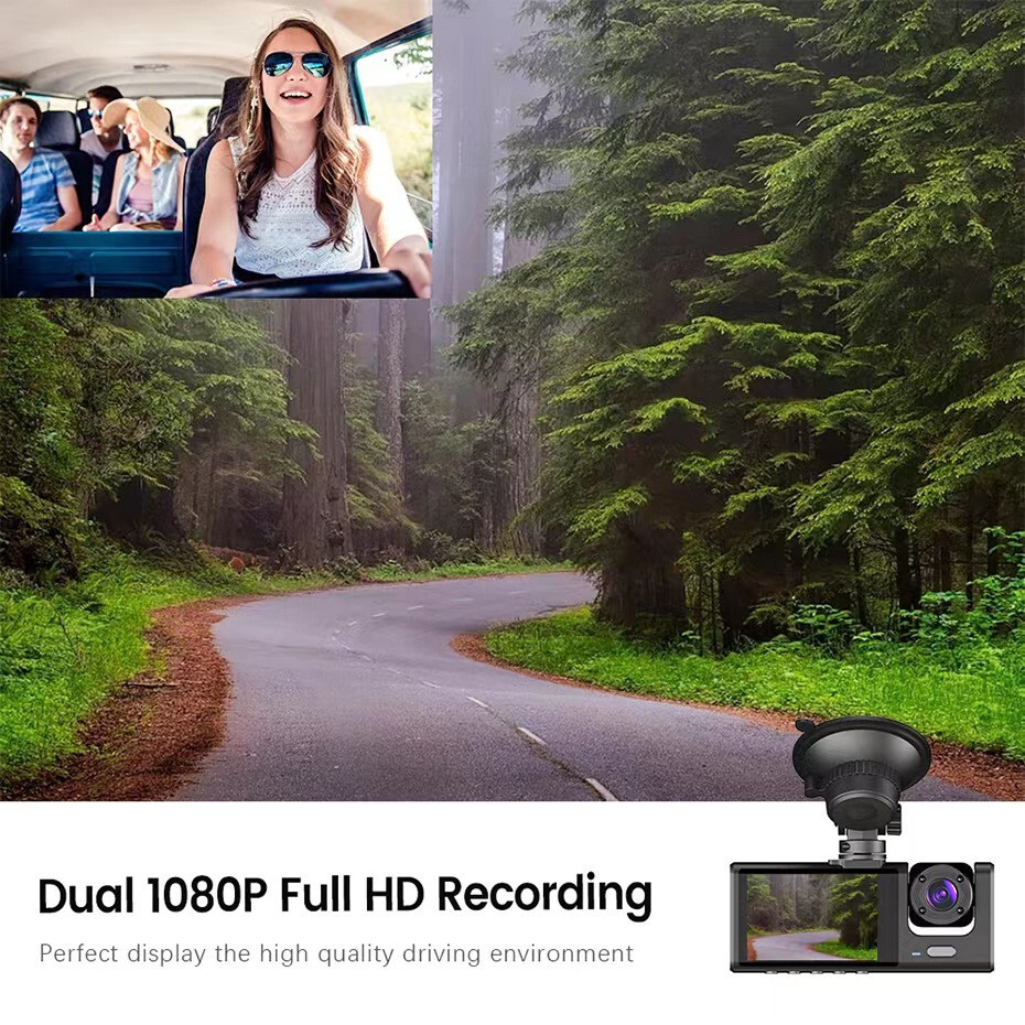 Front Rear Inside DVR Dash Cam with Night Vision & Loop Recording
