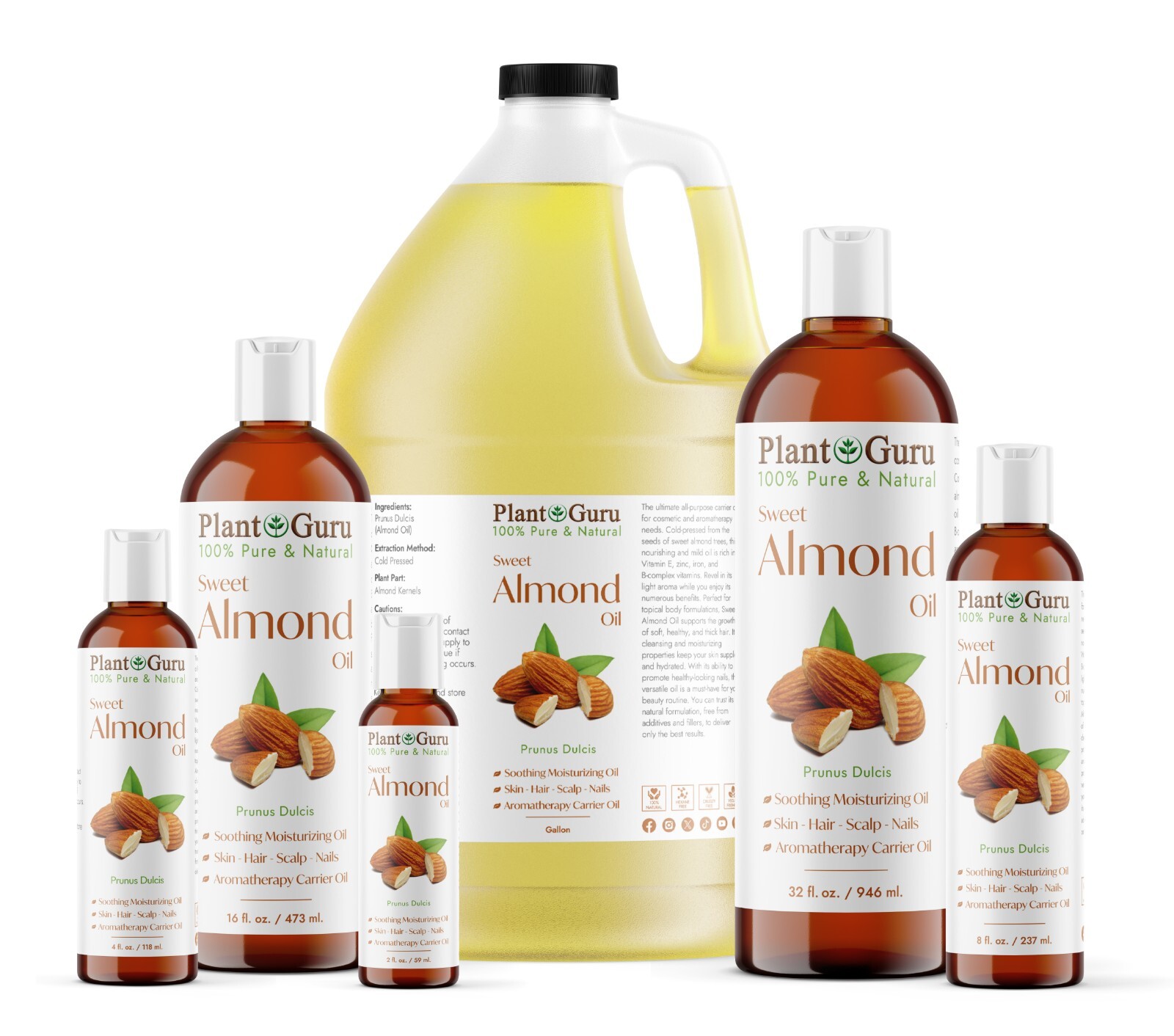 Sweet Almond Oil 100% Pure Natural Carrier For Skin, Face, Hair Growth & Massage