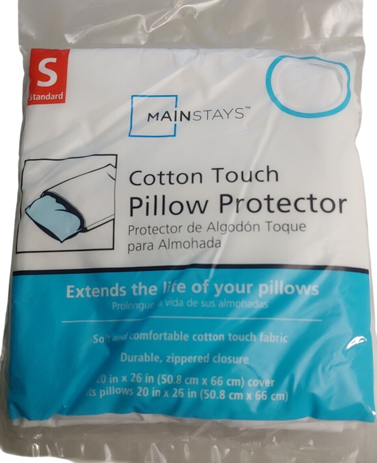 Mainstays Cotton Touch Pillow Standard Cover White Zippered NEW Single 20x26"