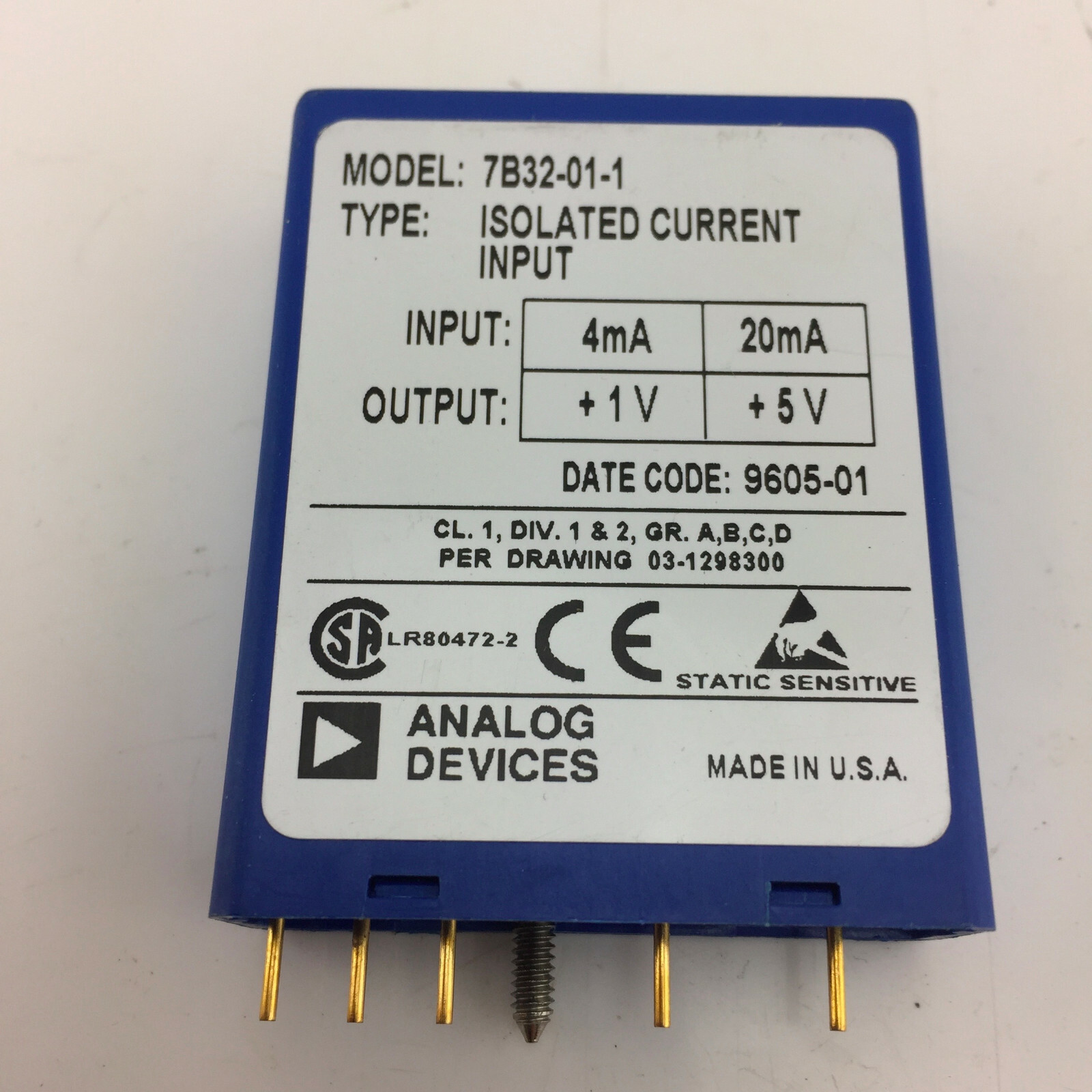 ANALOG DEVICES 7B32-01-1 ISOLATED POWERED CURRENT INPUT In 4-20 mA Out 1-5V NEW