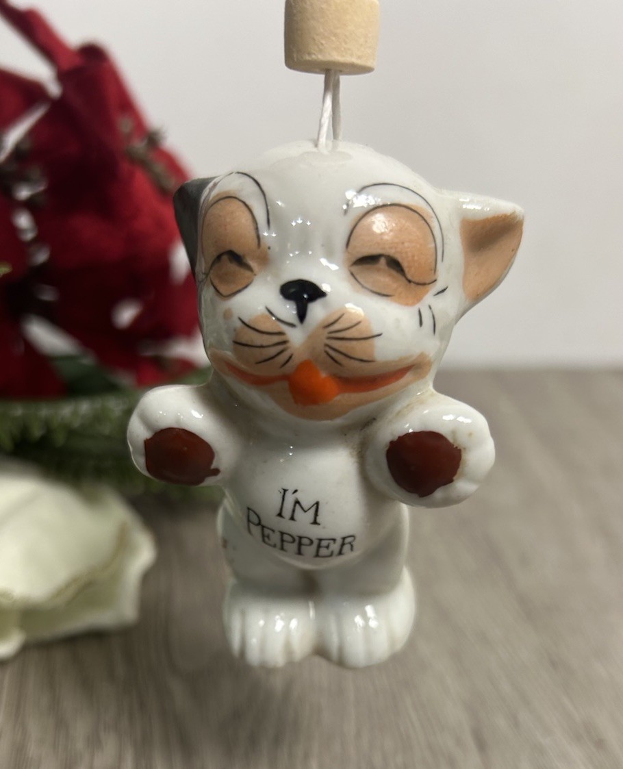 Upcycled Vintage Salt & Pepper Shaker Christmas Ornament Dog Porcelain Japan