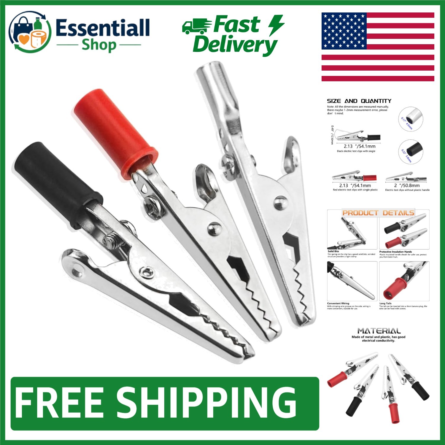 22 PCS Metal Alligator Clips Kit - Red & Black  Clamps for Electrical Work
