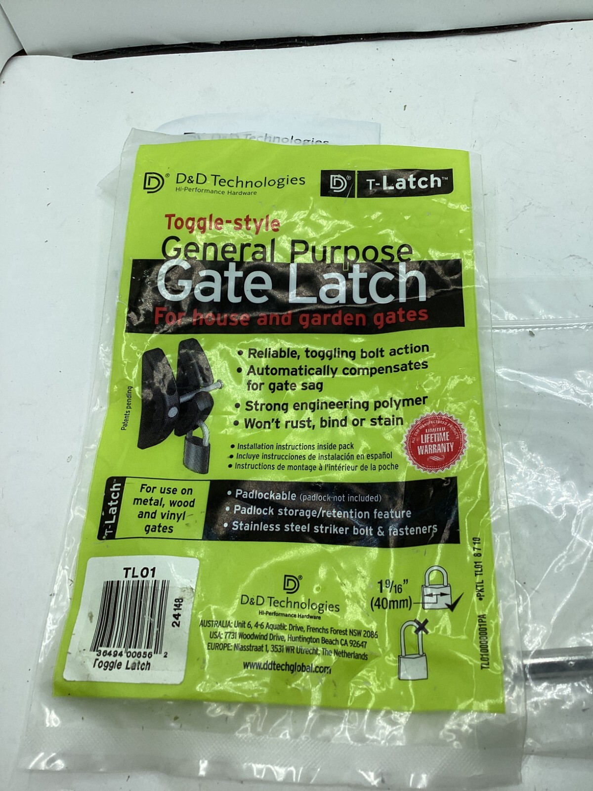 D&D Technologies TL01 T-Latch Action Gate Latch, Padlock Gravity Gate Latch
