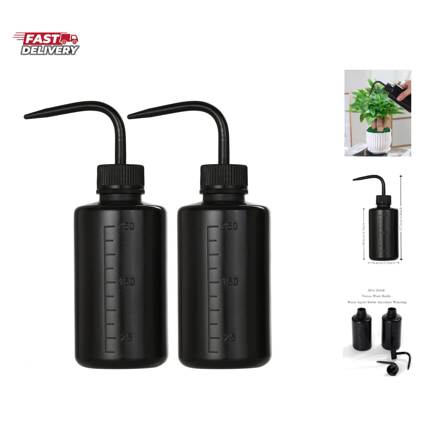 2Pcs Tattoo Wash & Watering Bottle 250ml | 8oz Squirt Black