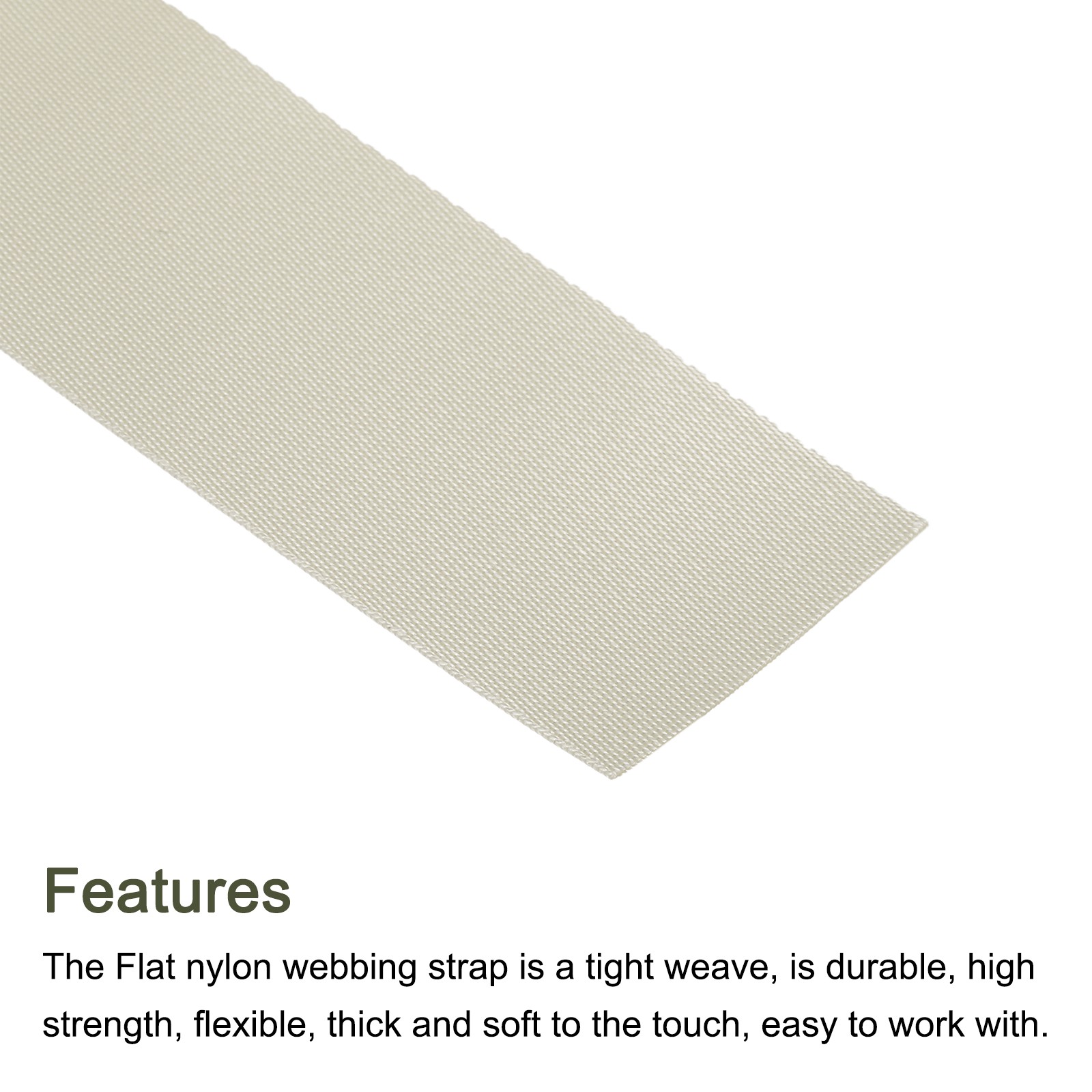 Flat Nylon Webbing Strap 2 Inch 25 Yards Milky White for Backpack