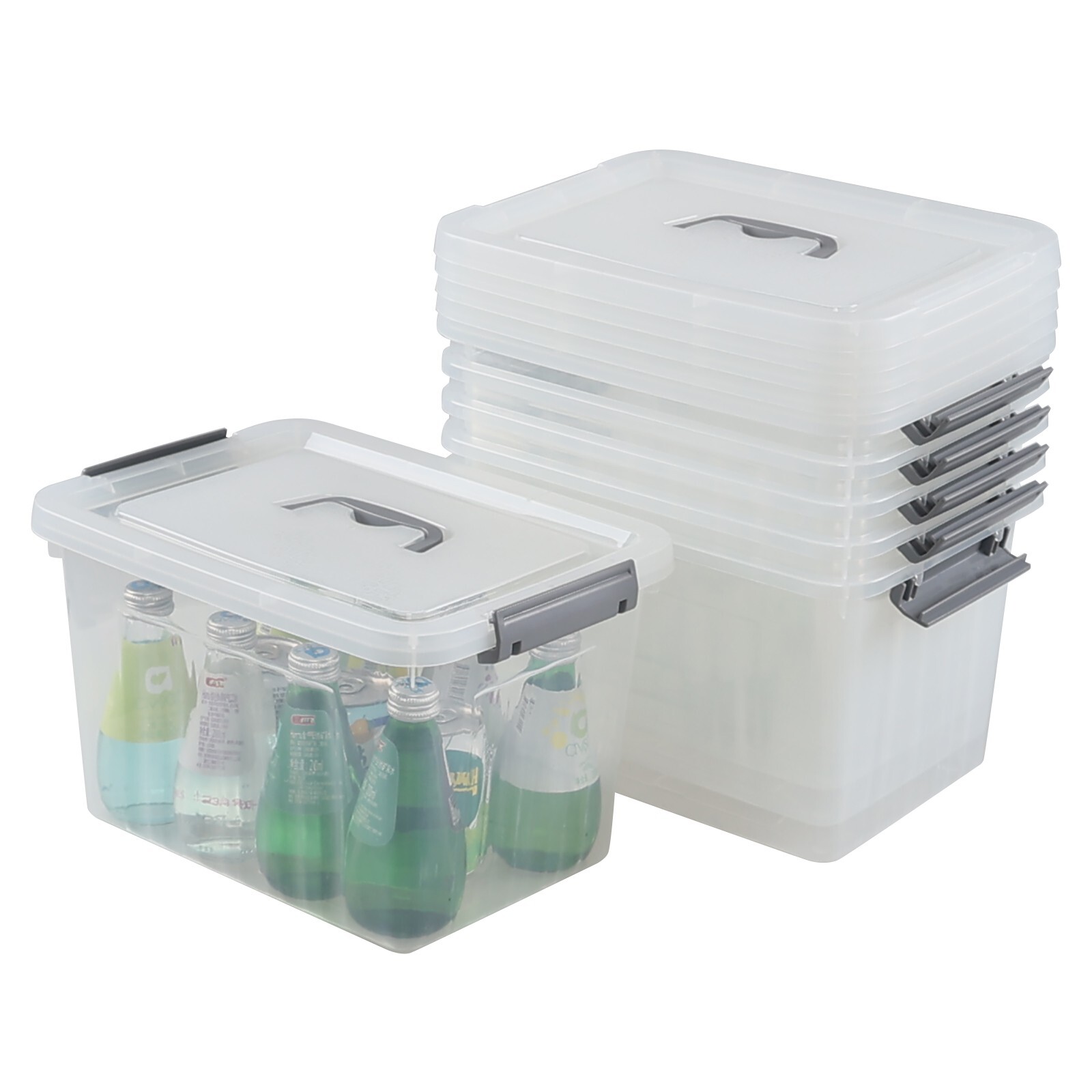 Cand 12 L Plastic Lidded Storage Bin, Clear Storage Box, Pack of 6