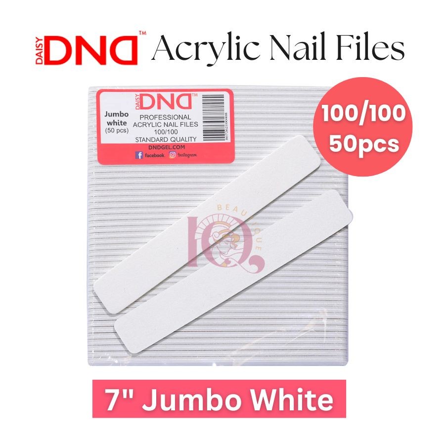 DND Acrylic Nail File 7" Jumbo White 100/100 Grit Pack of 50 pcs