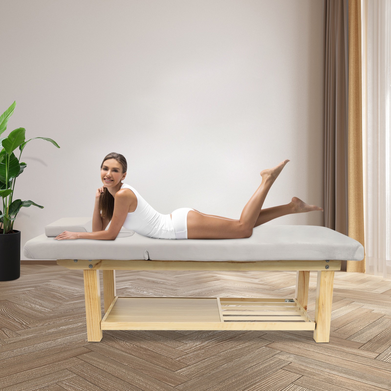 Massage Bed Physical Treatment Bed Rectangular Spa Facial Massage Table w/Pillow