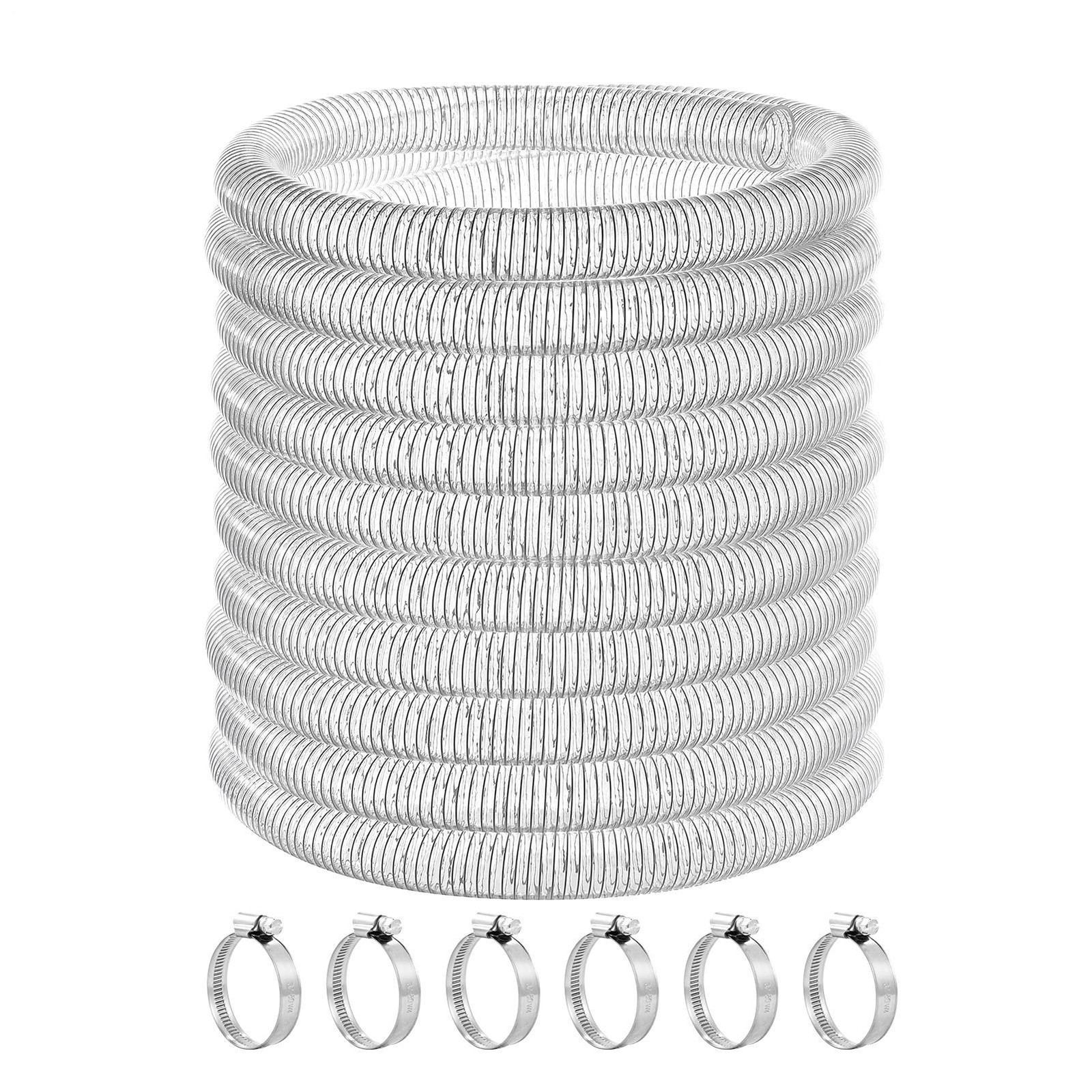 1.5" x 50' - Flexible PVC Water Suction & Discharge Hose - Clear w/White Helix