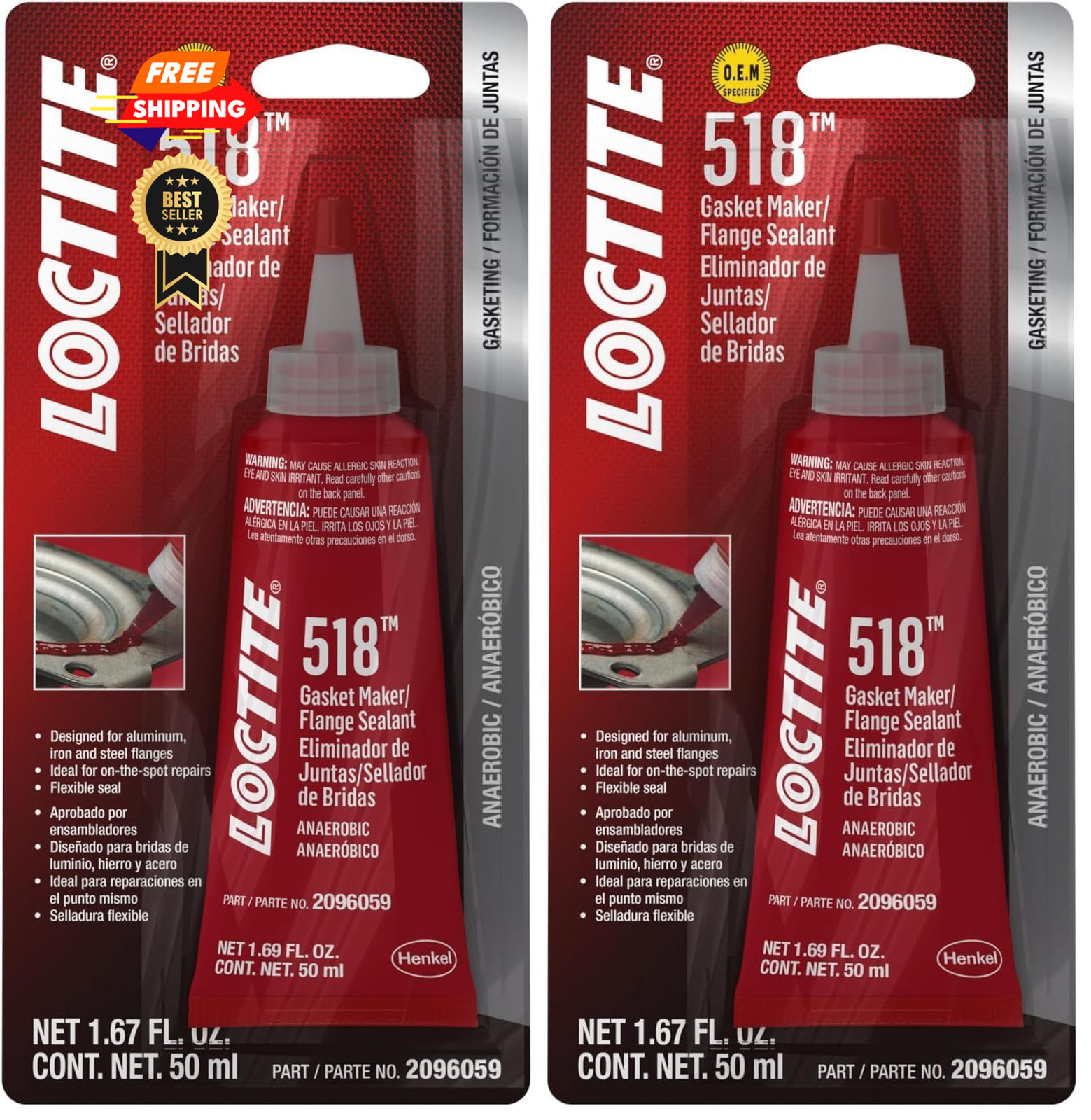 Loctite 518 Gasket Maker Flange Sealant, 50 1.67 Fl Oz (Pack of 2), Red