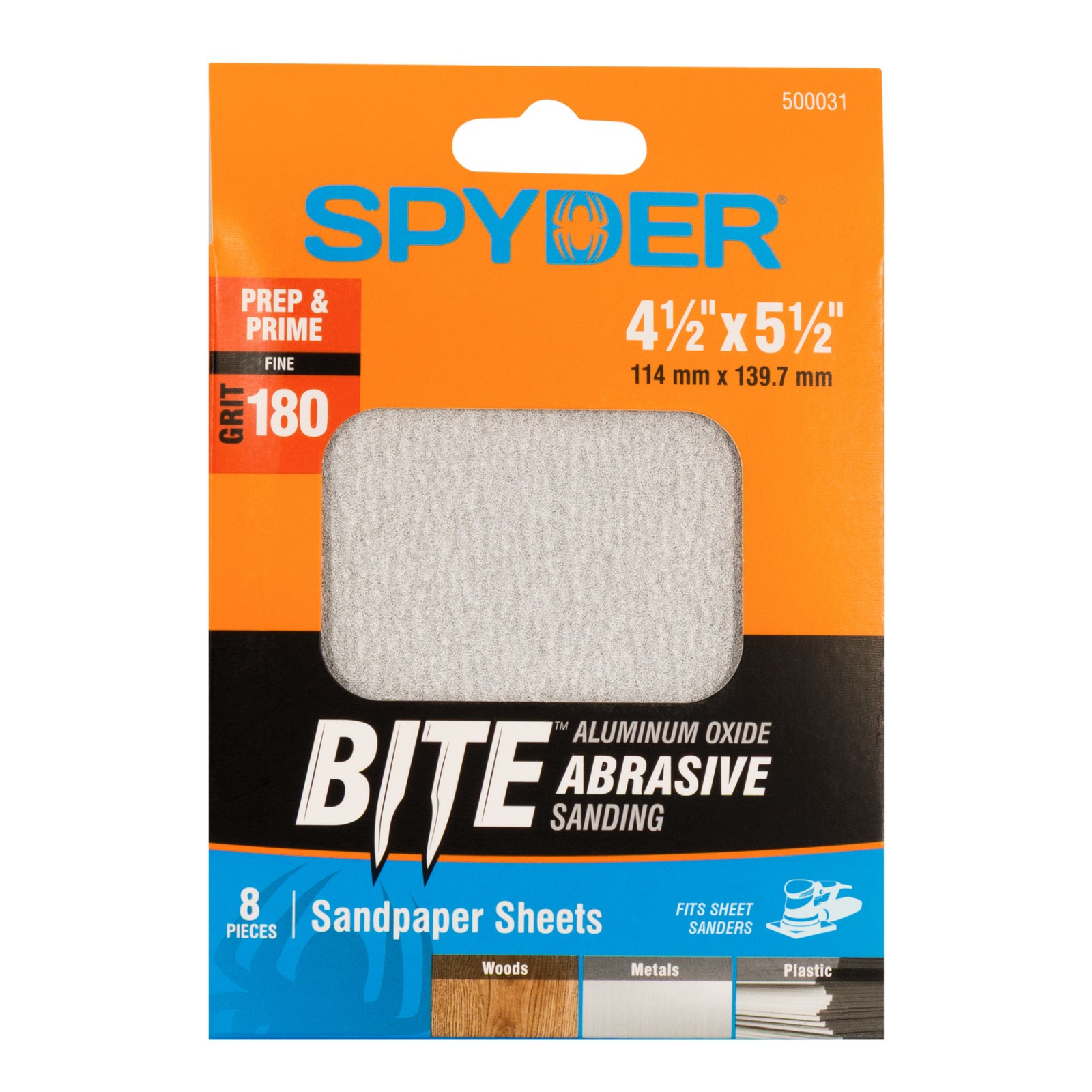 Spyder 4.5 in. x 5.5 in. 180 Grit Aluminum Oxide Sandpaper Sheets 8-Pack 500031