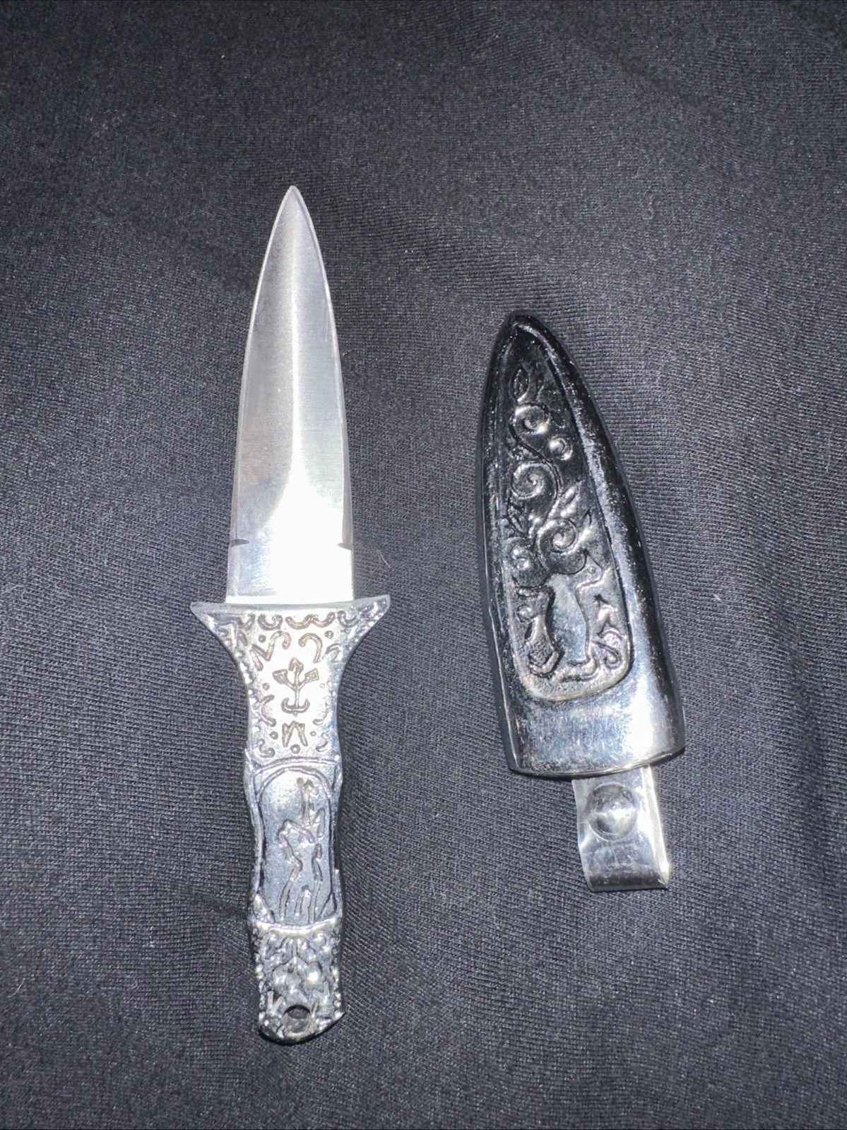 Engraved Silver Boot Athame Knife Dagger Pagan Altar