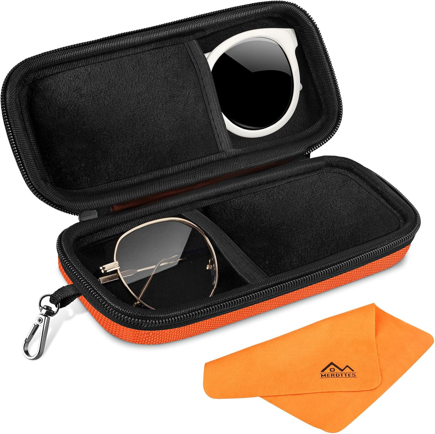 Double Glasses Case Hard Shell, Dual Sunglasses Organizer W/ Zipper, Orange