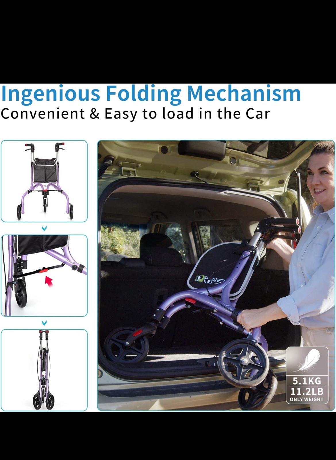 Planet Walk Premium 3 Wheel Rollator Walker