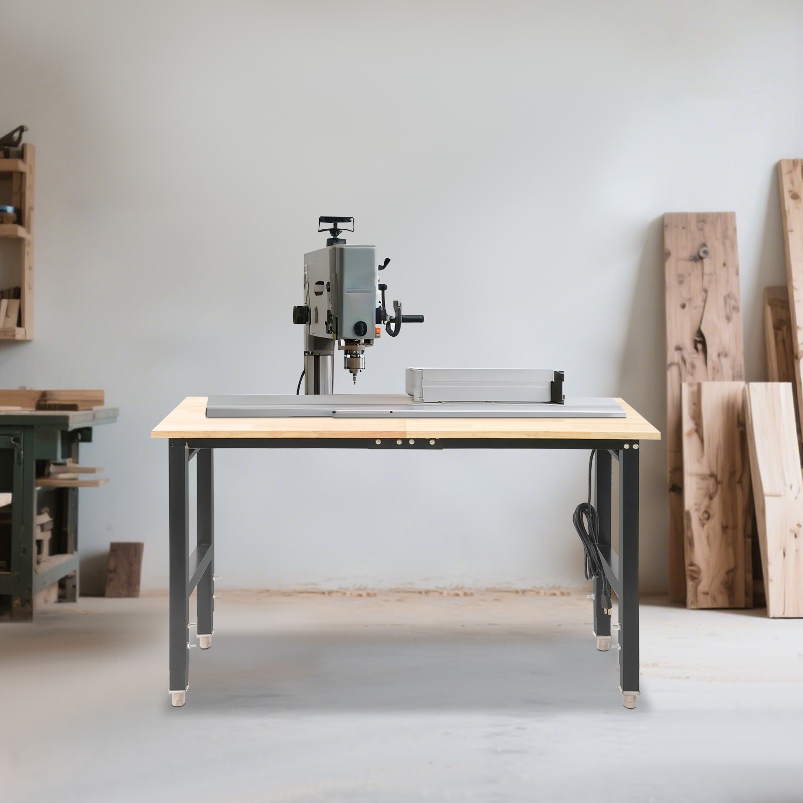 Adjustable Height Workbench w/ Power Strip Working Table Heavy-Duty Work Desk