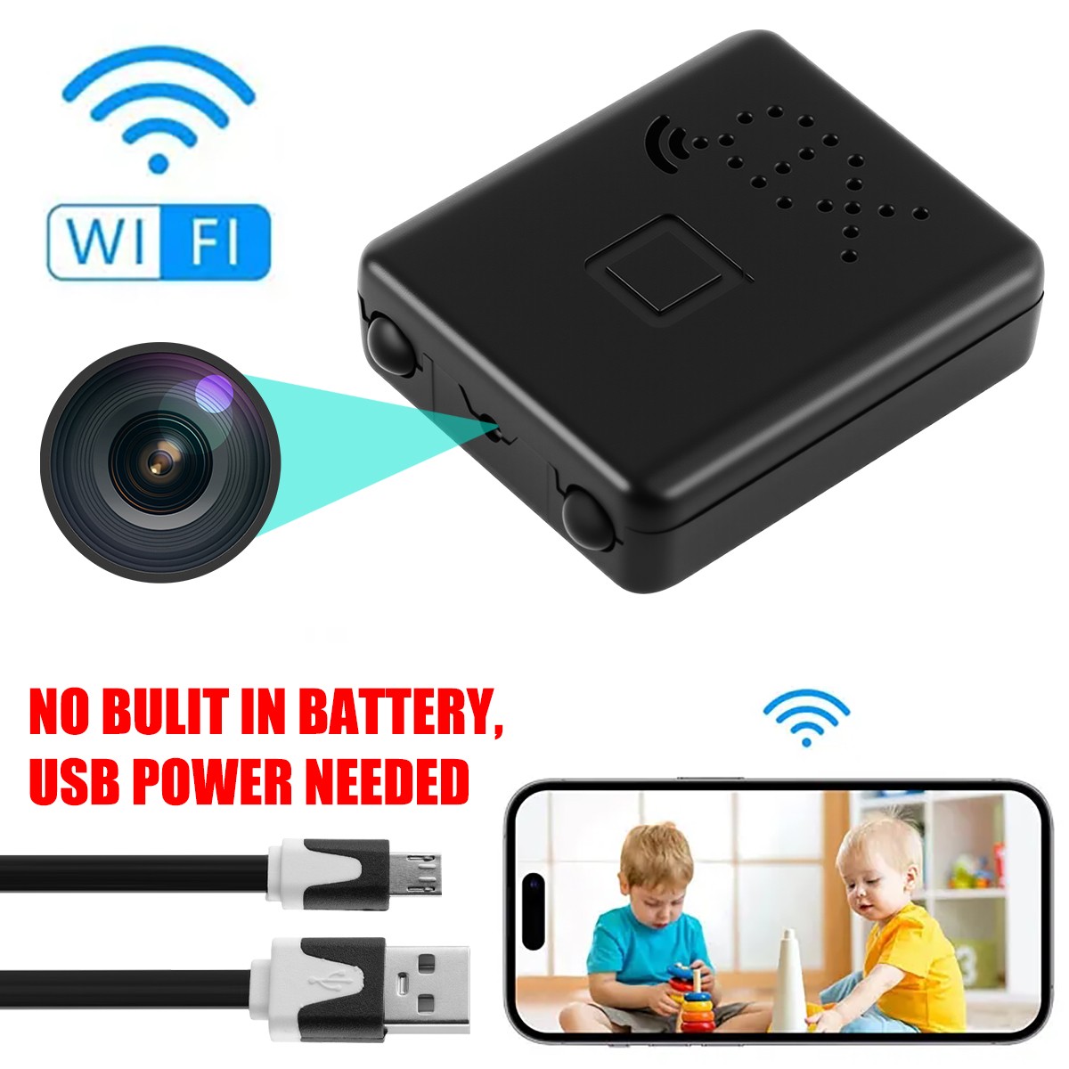 Small WiFi Security Camera 1080P No Battery Plug & Play Indoor Office
