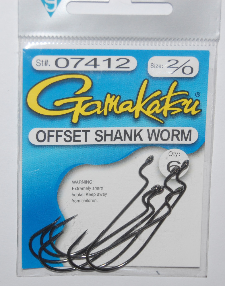 gamakatsu offset shank worm lizard hooks size 2/0 6 per pack 07412