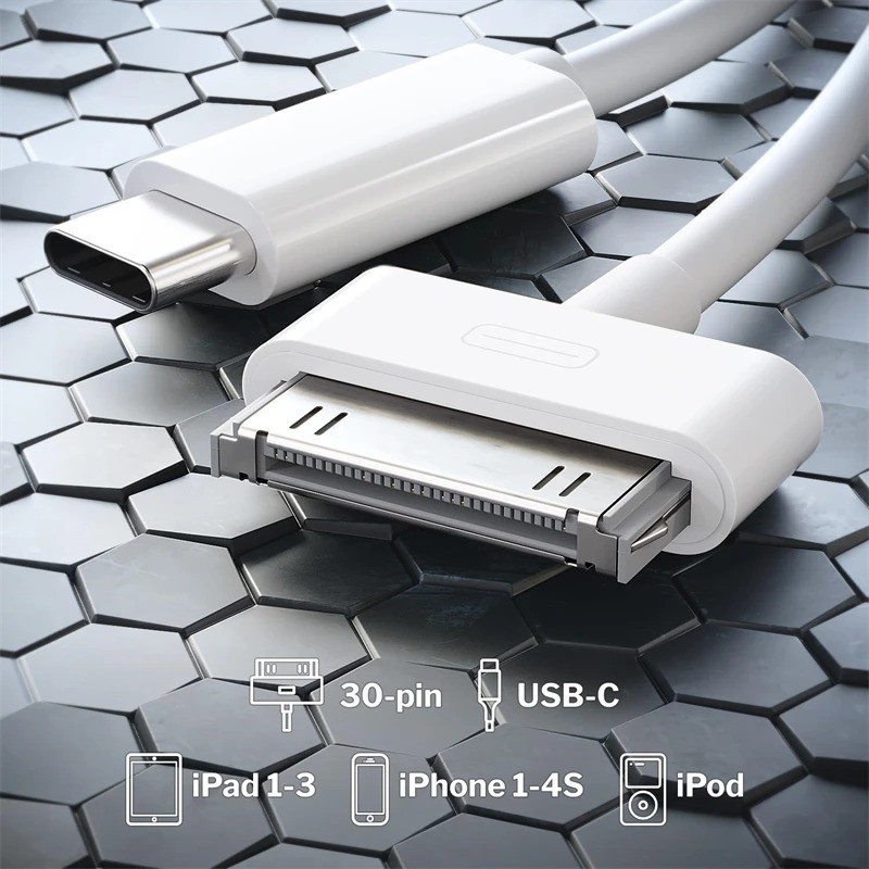 30-Pin to USB C Adapter Cable for Iphone, Ipad, Ipod – 3Ft (Next-Generation Data